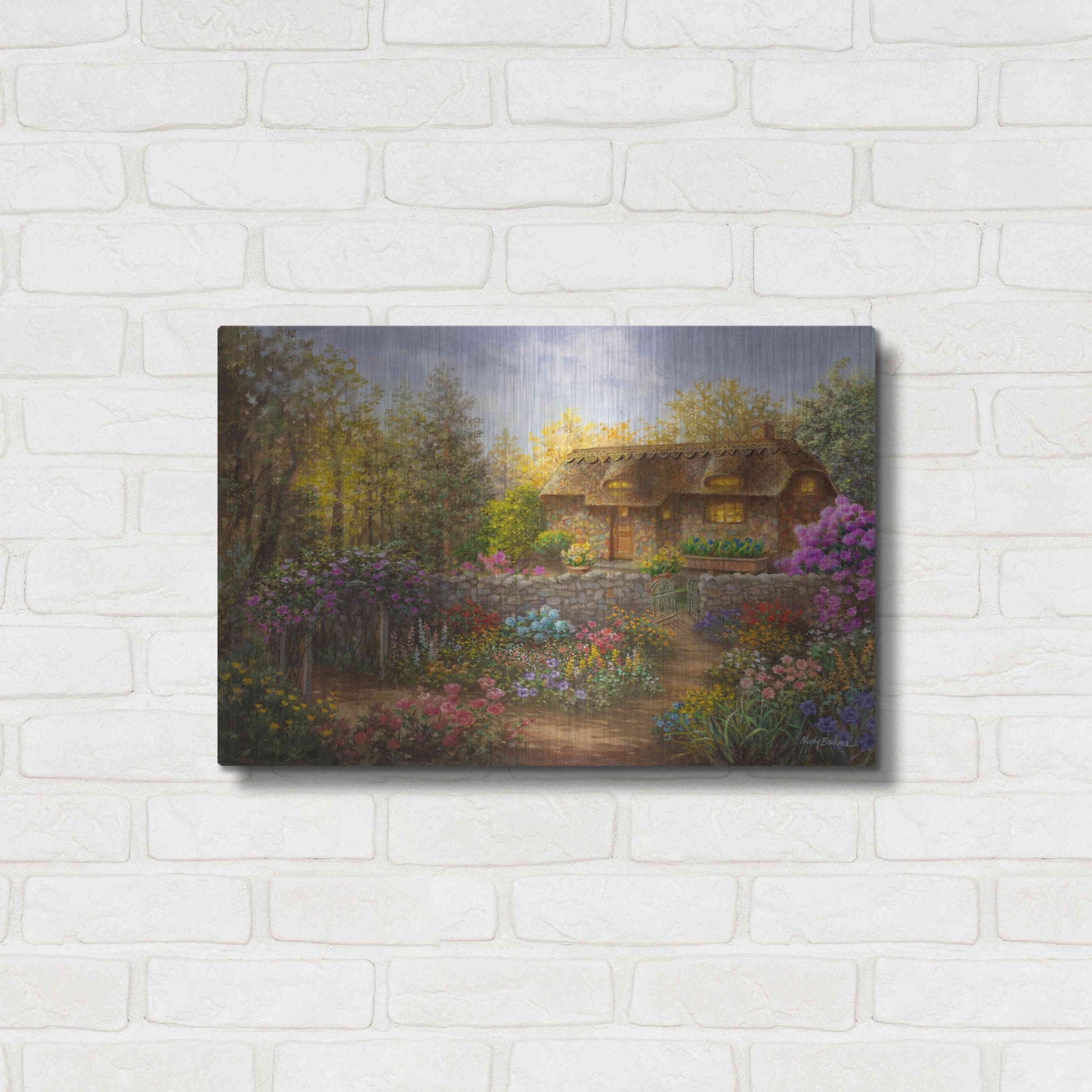 Luxe Metal Art 'Cottage Garden in Full Bloom ' by Nicky Boehme, Metal Wall Art,24x16