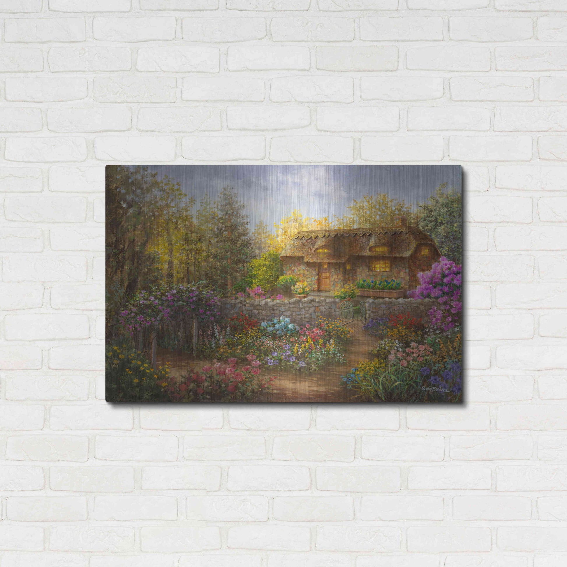 Luxe Metal Art 'Cottage Garden in Full Bloom ' by Nicky Boehme, Metal Wall Art,36x24