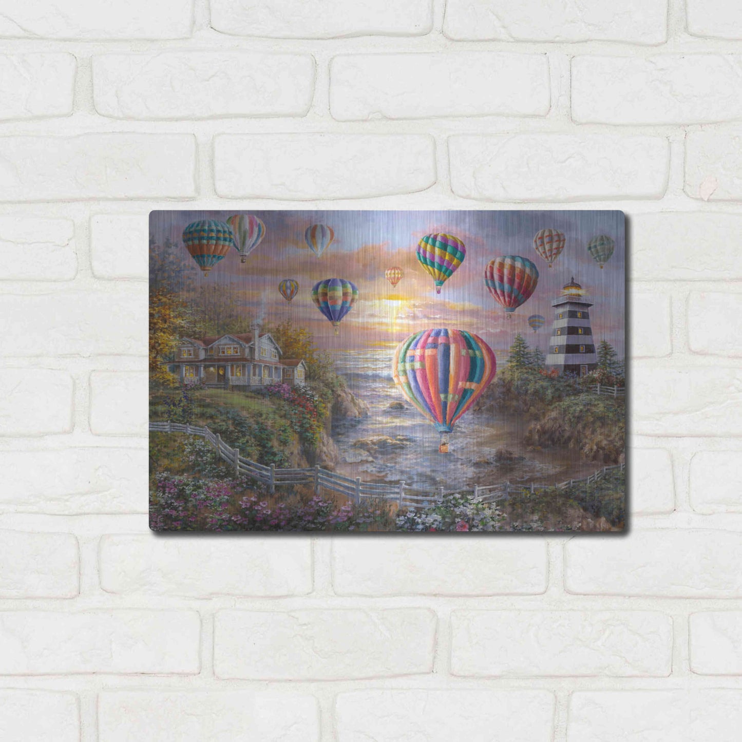 Luxe Metal Art 'Balloons Over Cottage Cove' by Nicky Boehme, Metal Wall Art,16x12