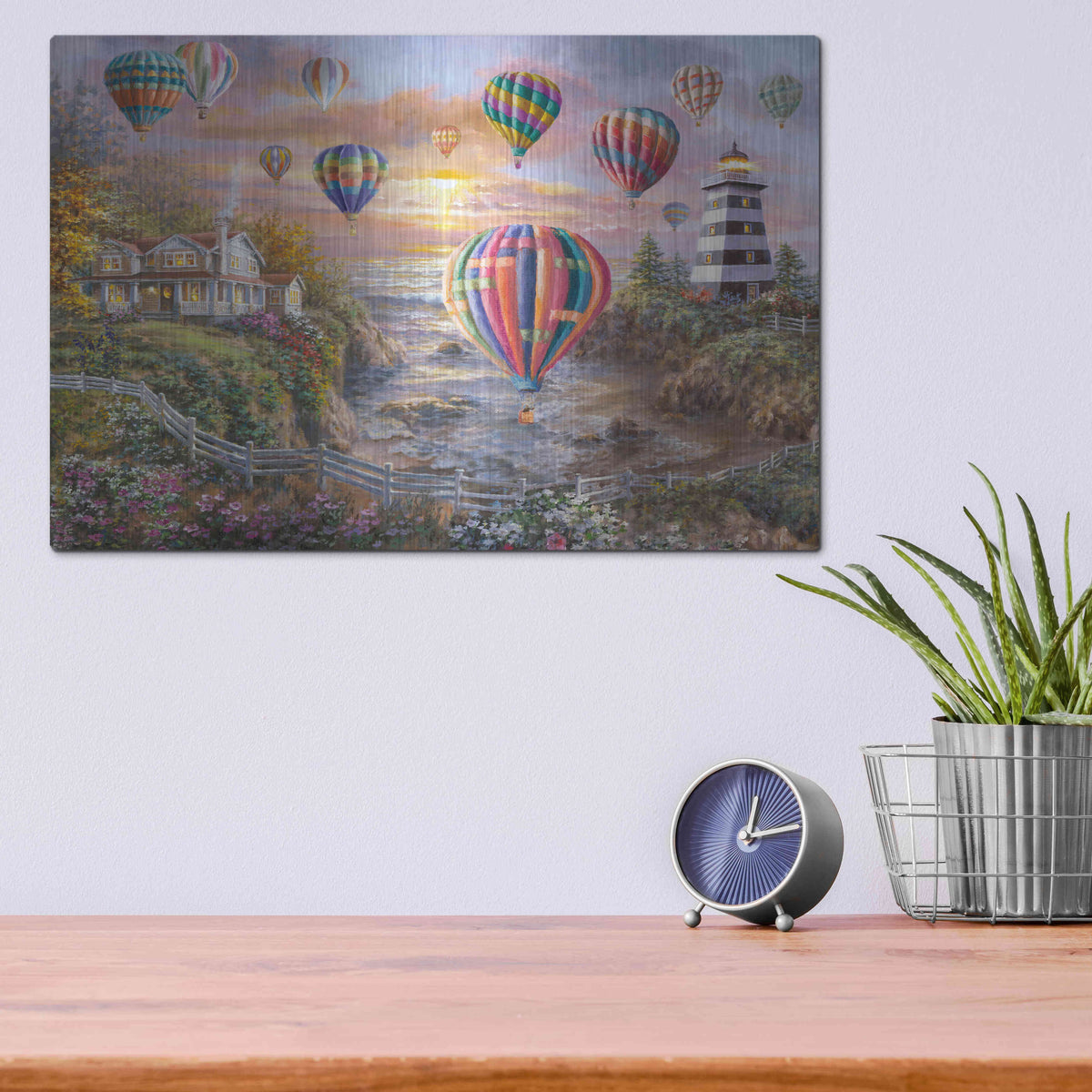 Luxe Metal Art 'Balloons Over Cottage Cove' by Nicky Boehme, Metal Wall Art,16x12