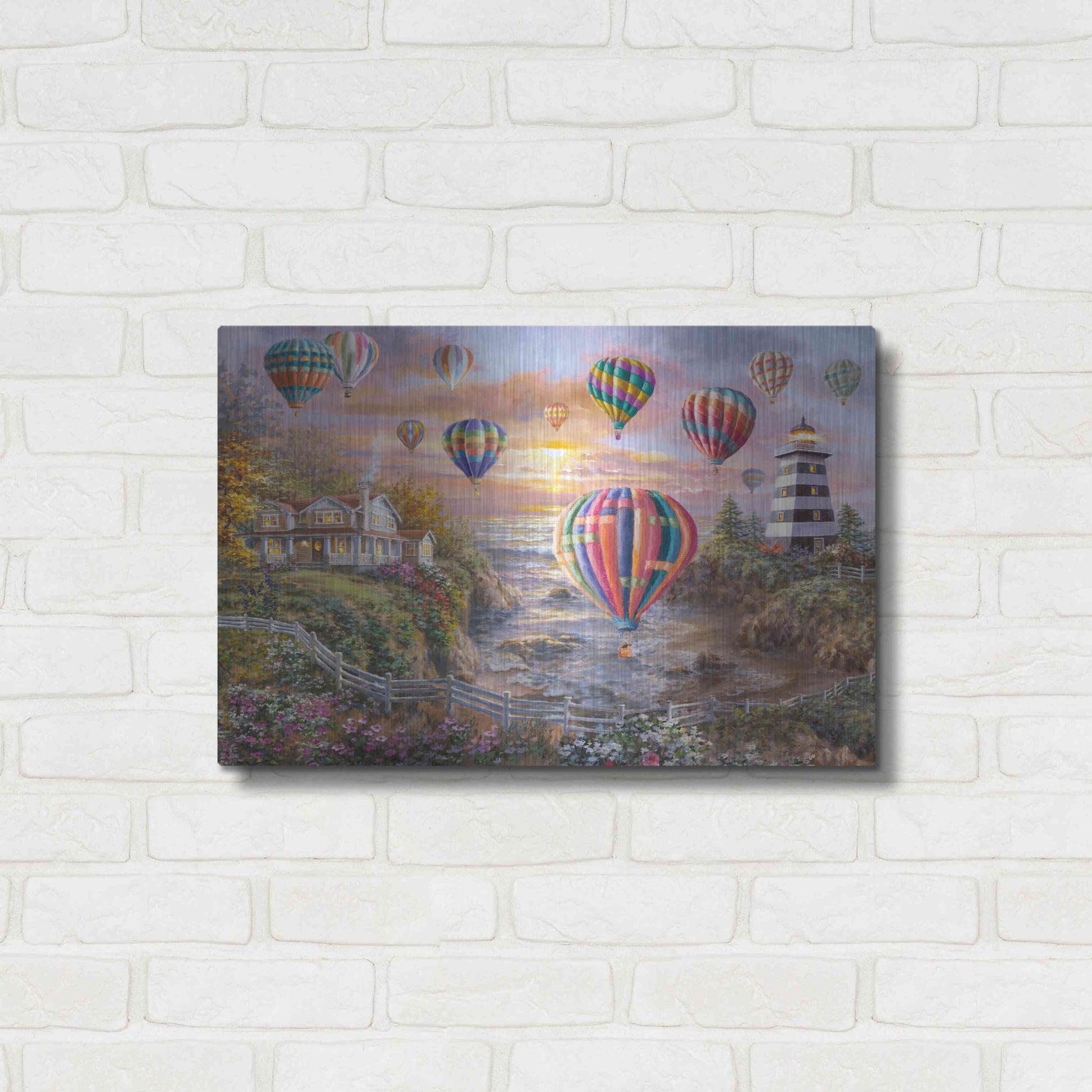 Luxe Metal Art 'Balloons Over Cottage Cove' by Nicky Boehme, Metal Wall Art,24x16