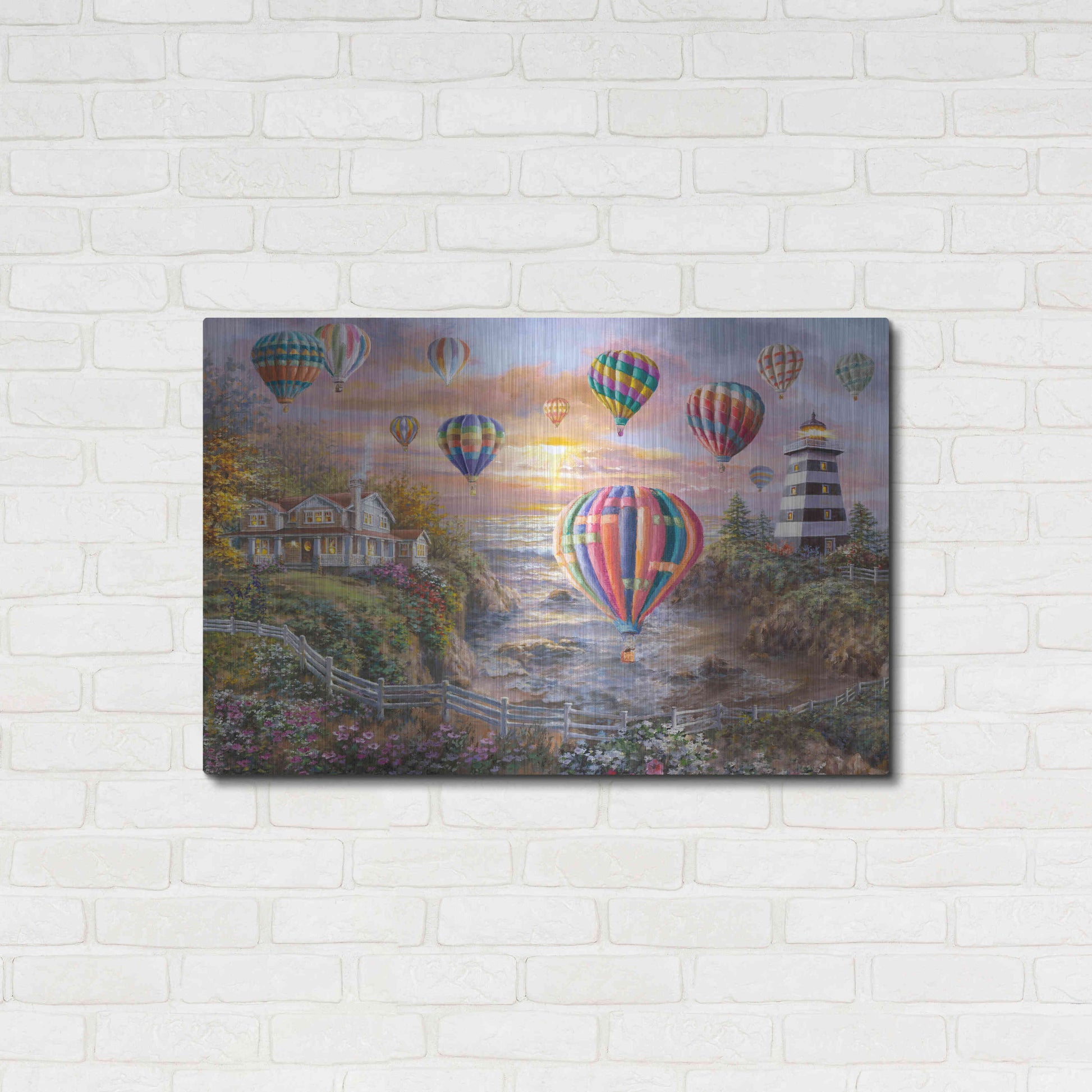 Luxe Metal Art 'Balloons Over Cottage Cove' by Nicky Boehme, Metal Wall Art,36x24