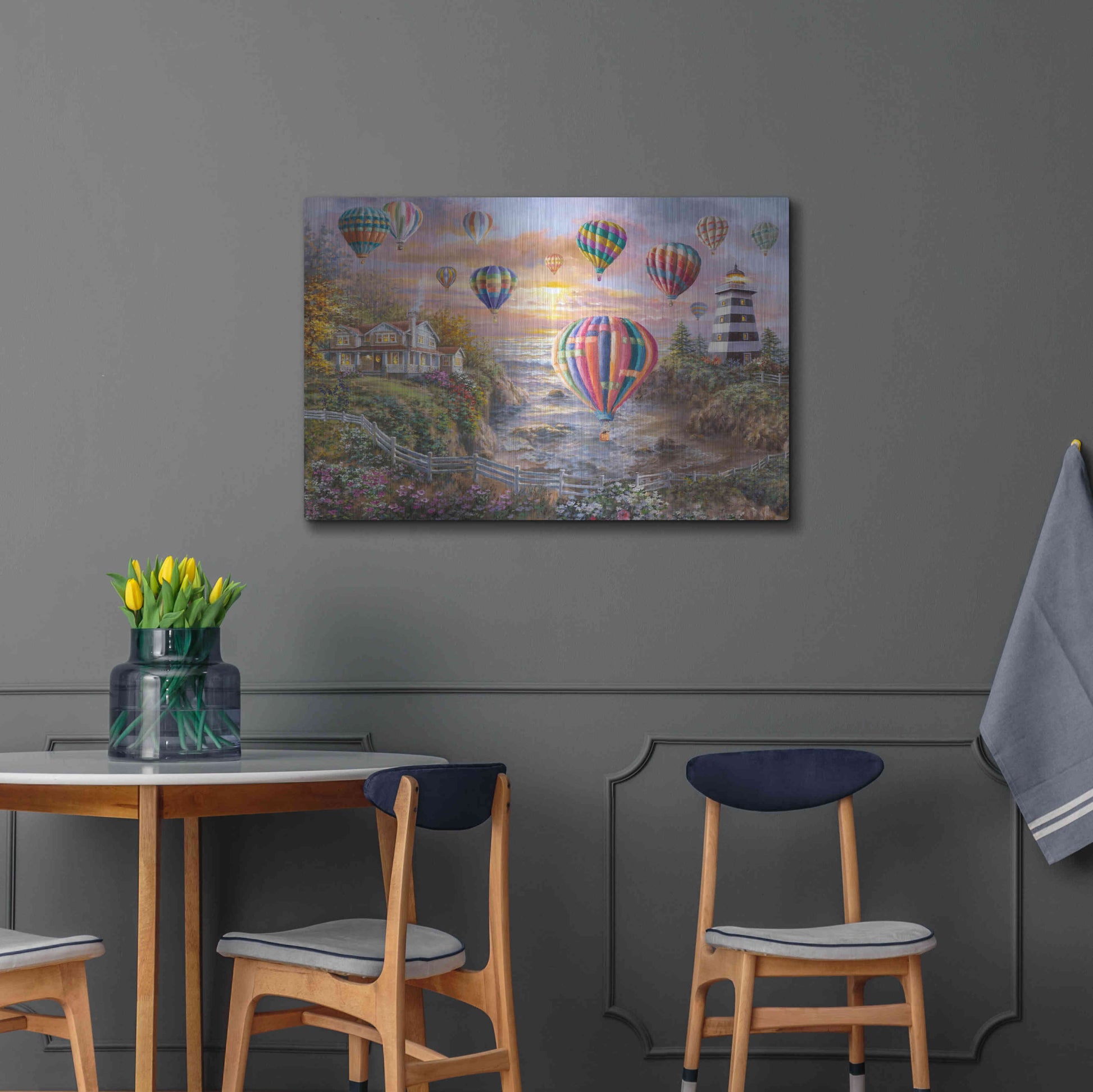 Luxe Metal Art 'Balloons Over Cottage Cove' by Nicky Boehme, Metal Wall Art,36x24