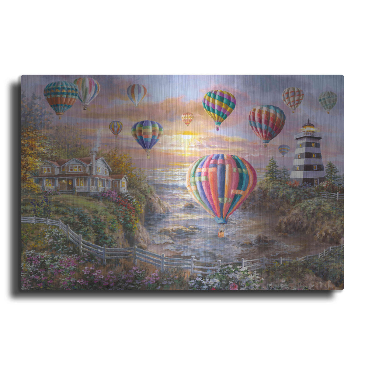 Luxe Metal Art 'Balloons Over Cottage Cove' by Nicky Boehme, Metal Wall Art