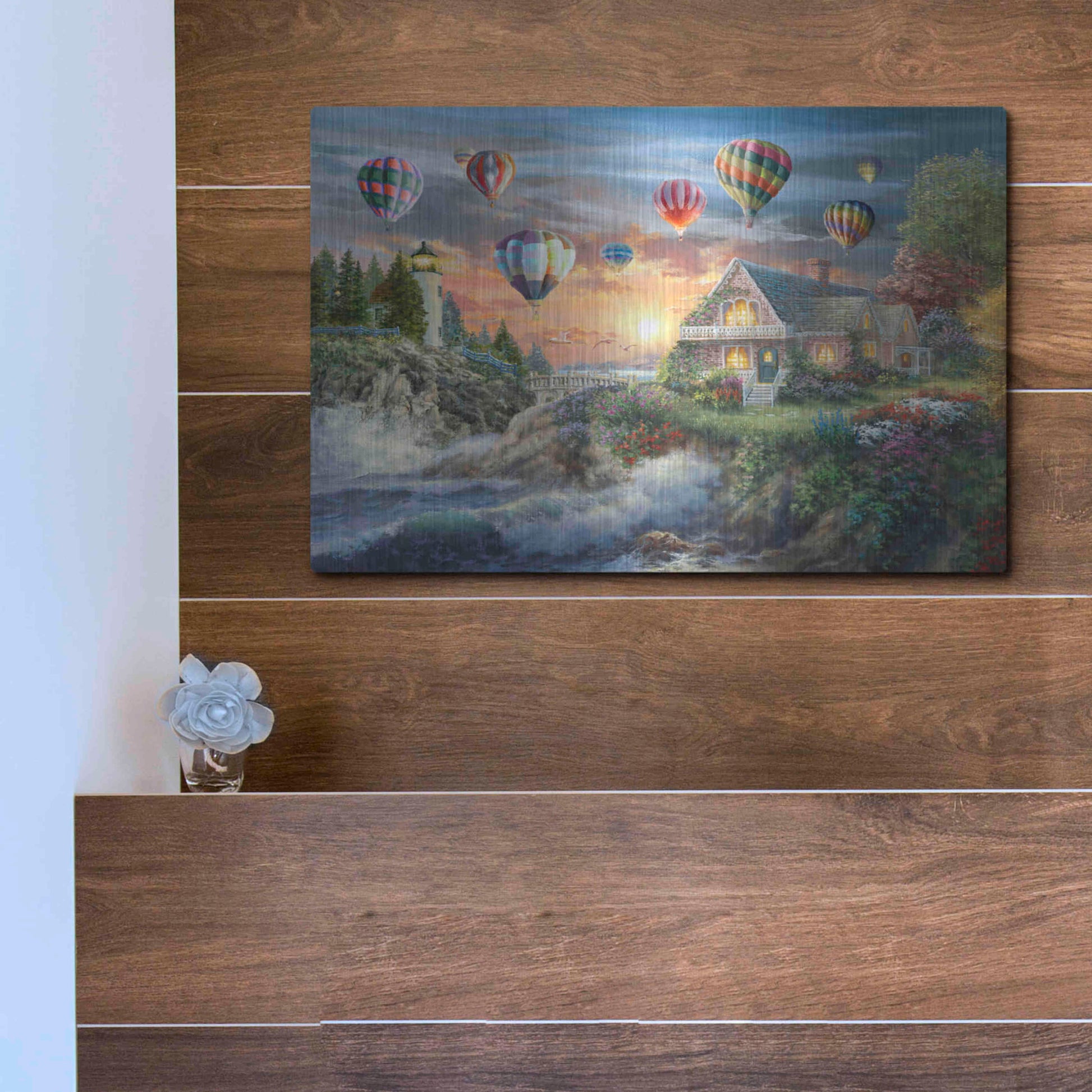 Luxe Metal Art 'Balloons over Sunset Cove' by Nicky Boehme, Metal Wall Art,16x12