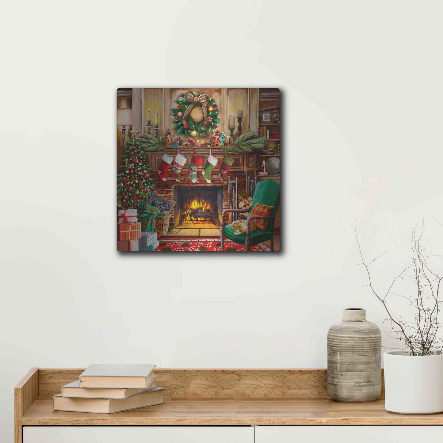 Luxe Metal Art 'Fireside Christmas' by Nicky Boehme, Metal Wall Art,12x12