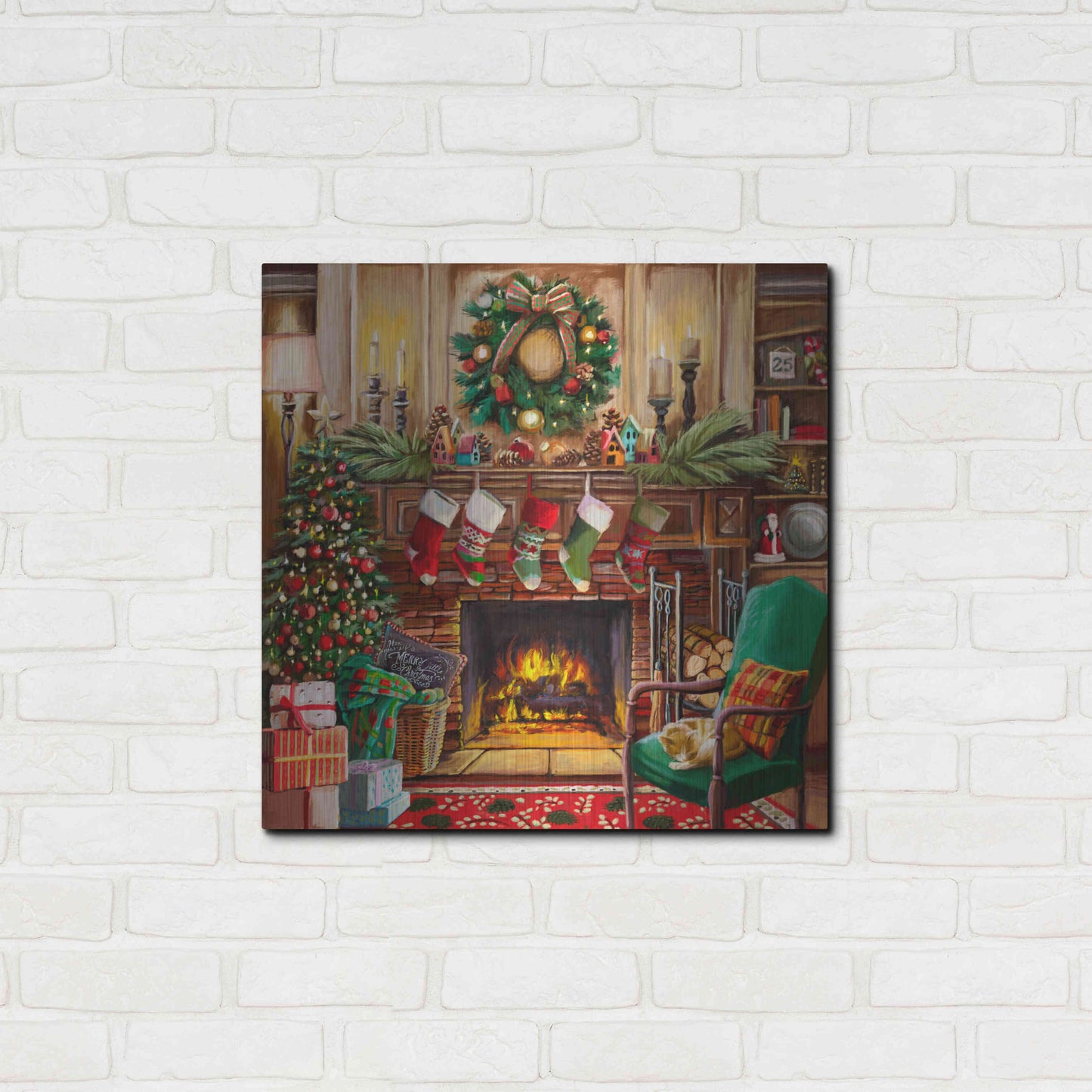 Luxe Metal Art 'Fireside Christmas' by Nicky Boehme, Metal Wall Art,24x24