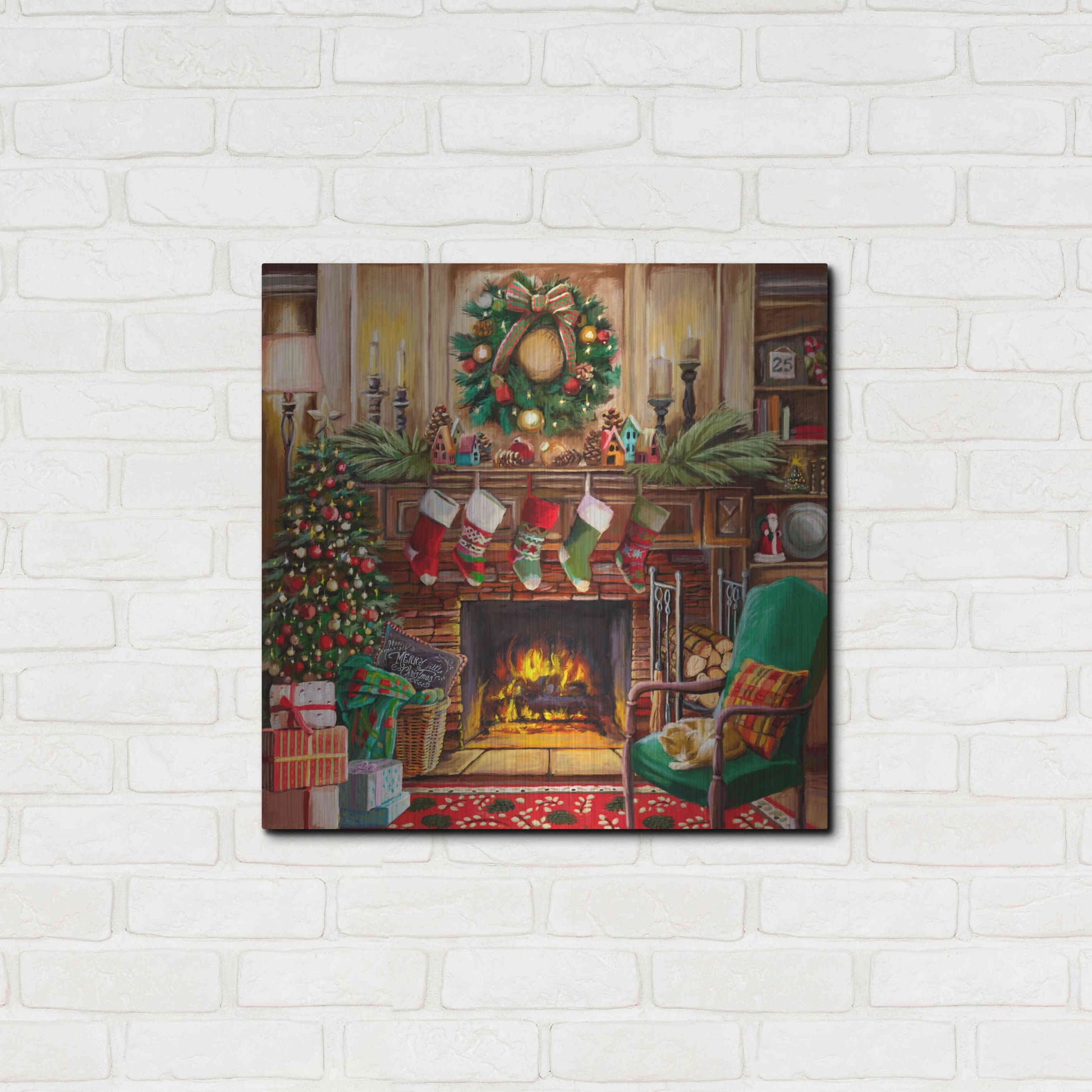 Luxe Metal Art 'Fireside Christmas' by Nicky Boehme, Metal Wall Art,24x24