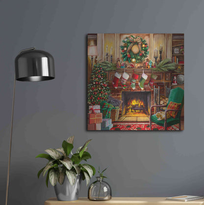 Luxe Metal Art 'Fireside Christmas' by Nicky Boehme, Metal Wall Art,24x24