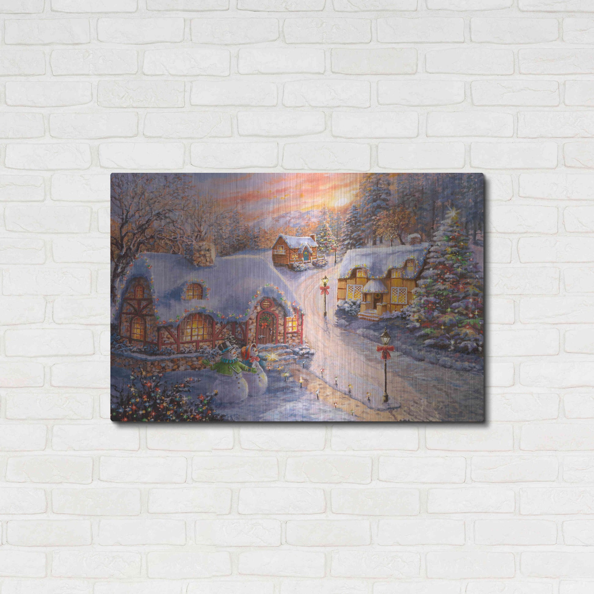 Luxe Metal Art 'Winter Cottage Glow' by Nicky Boehme, Metal Wall Art,36x24