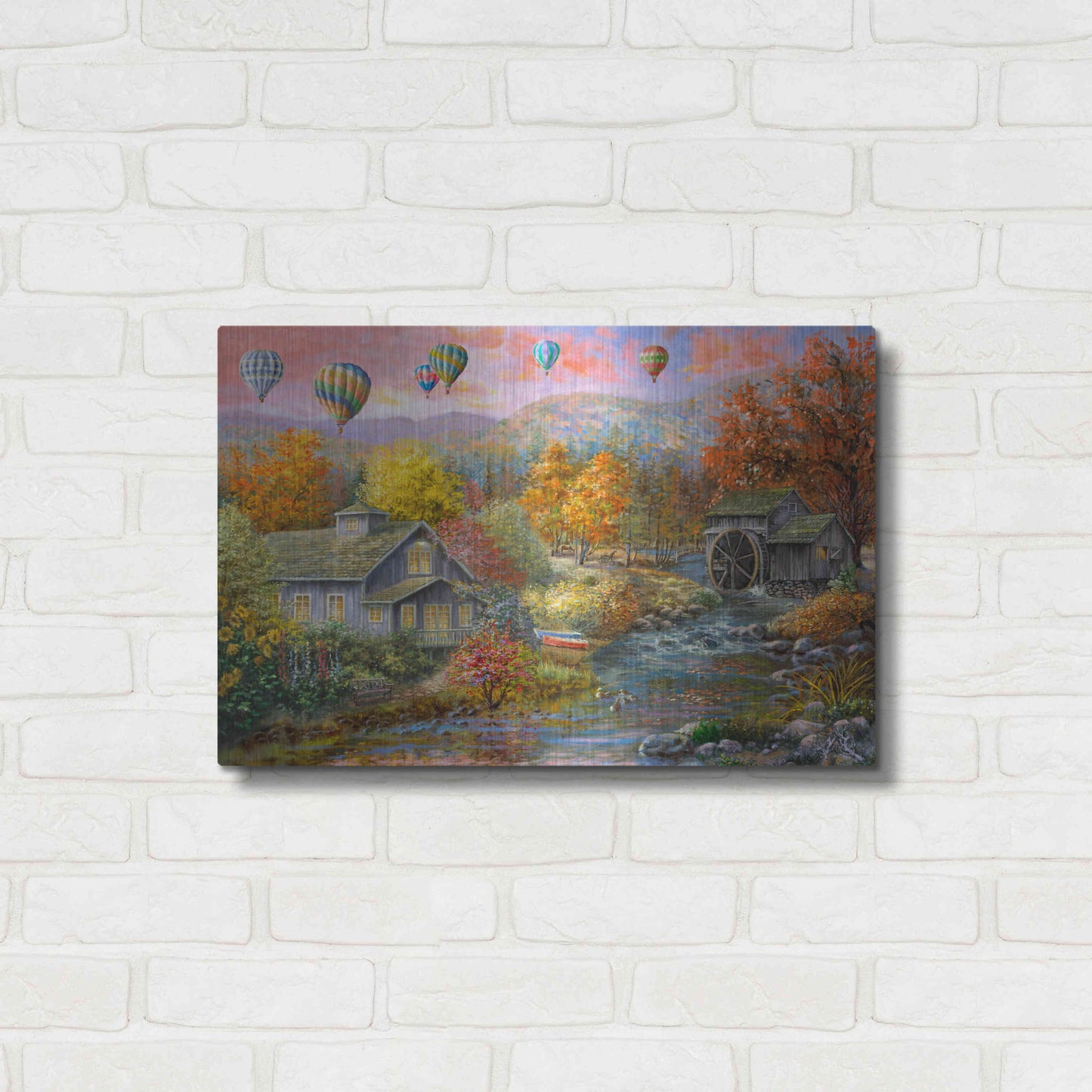 Luxe Metal Art 'Autumn Creek Mill' by Nicky Boehme, Metal Wall Art,24x16