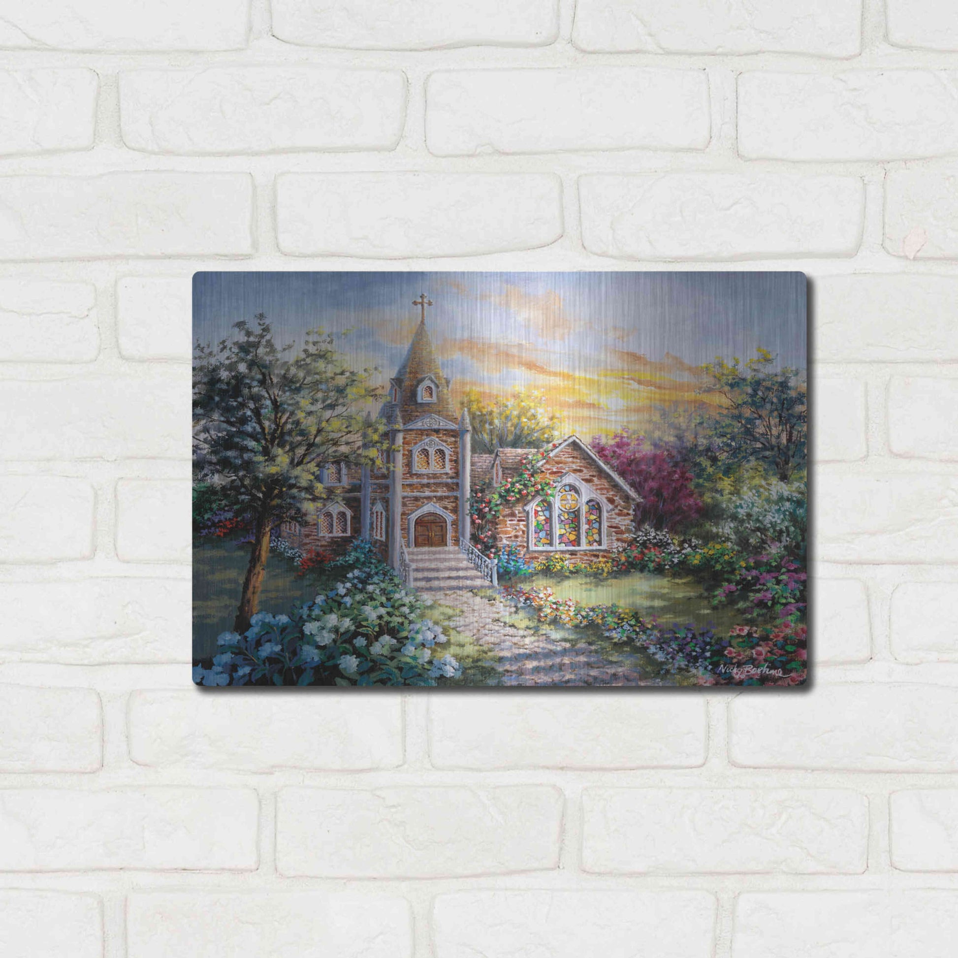 Luxe Metal Art 'Pray For Happiness' by Nicky Boehme, Metal Wall Art,16x12