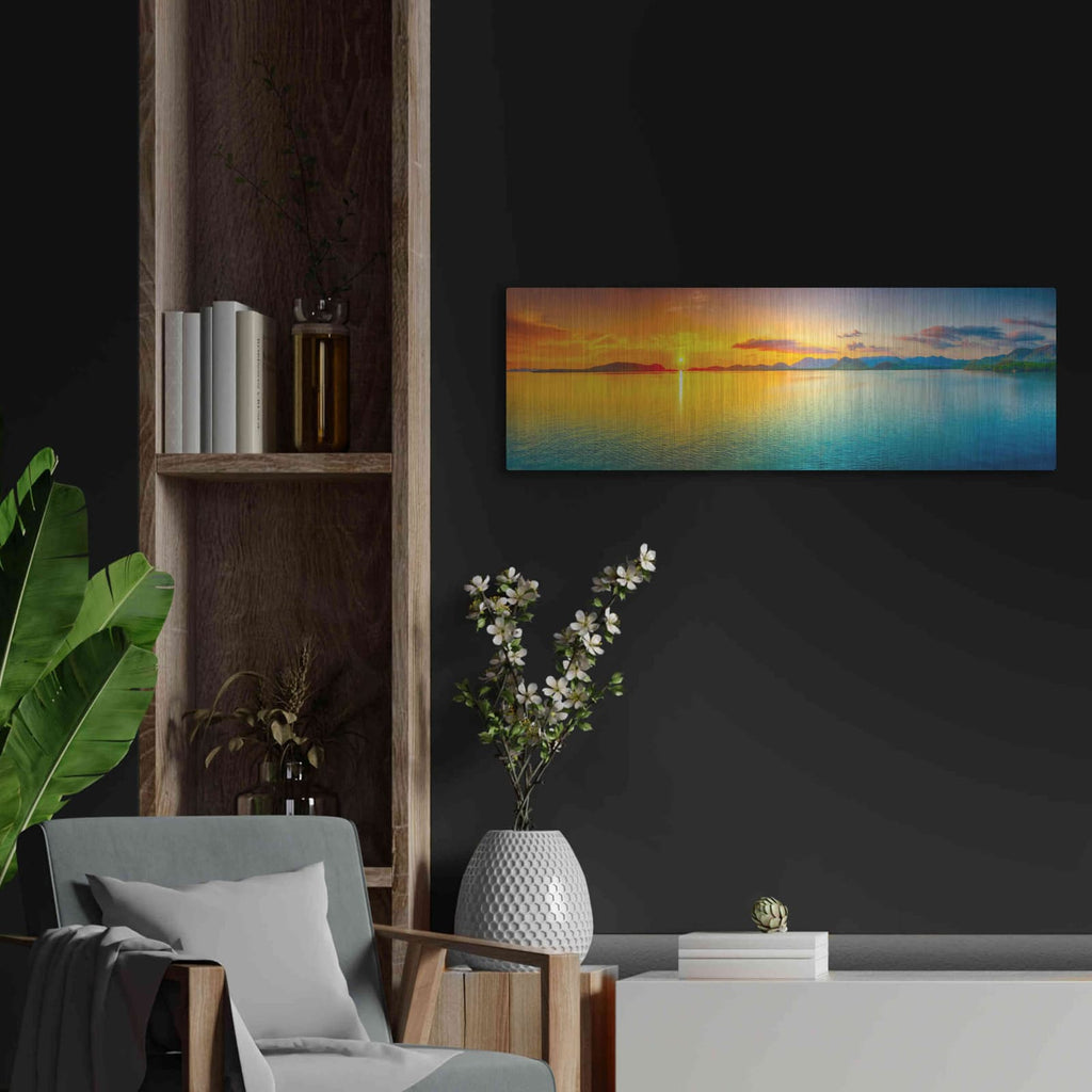 'Good Night World' by Luxe Metal Portfolio – Metal Wall Art, 36x12 room view