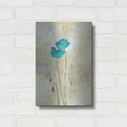 Luxe Metal Art 'Tealqoise Flowers 1' by Jadei Graphics, Metal Wall Art,12x16