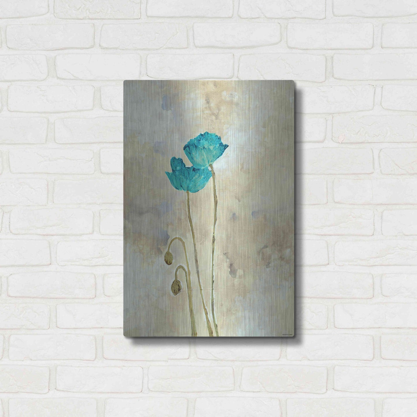 Luxe Metal Art 'Tealqoise Flowers 1' by Jadei Graphics, Metal Wall Art,16x24