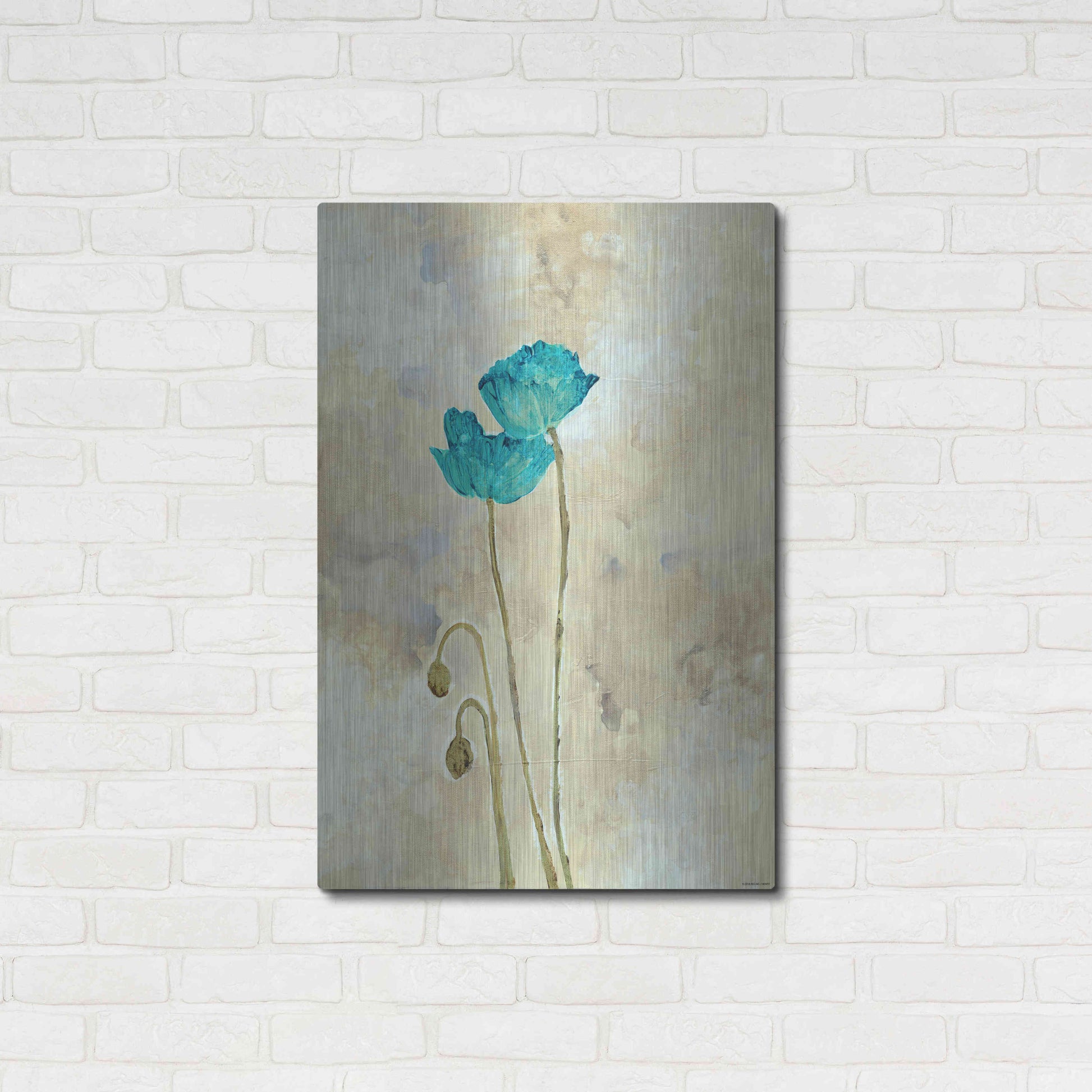 Luxe Metal Art 'Tealqoise Flowers 1' by Jadei Graphics, Metal Wall Art,24x36