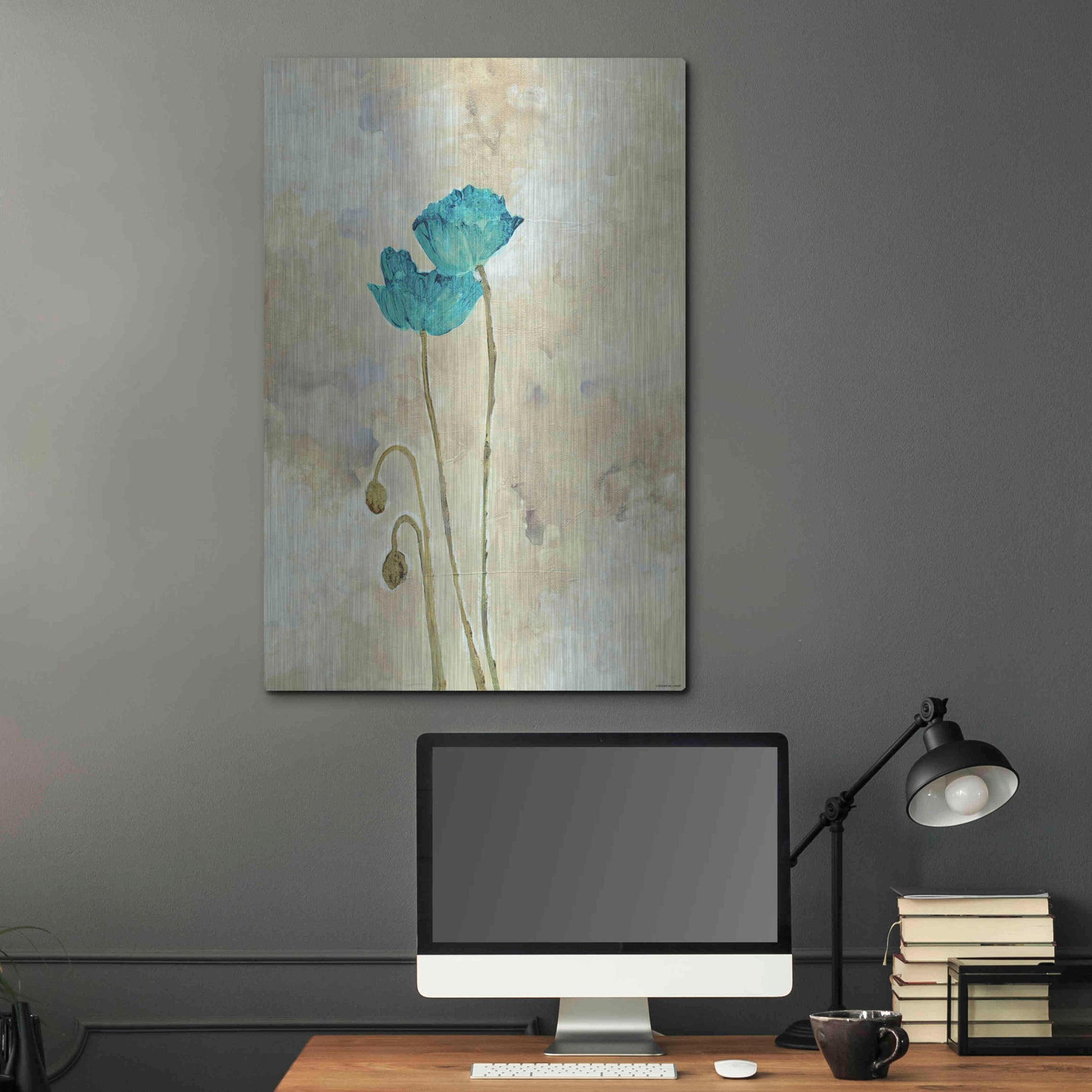 Luxe Metal Art 'Tealqoise Flowers 1' by Jadei Graphics, Metal Wall Art,24x36