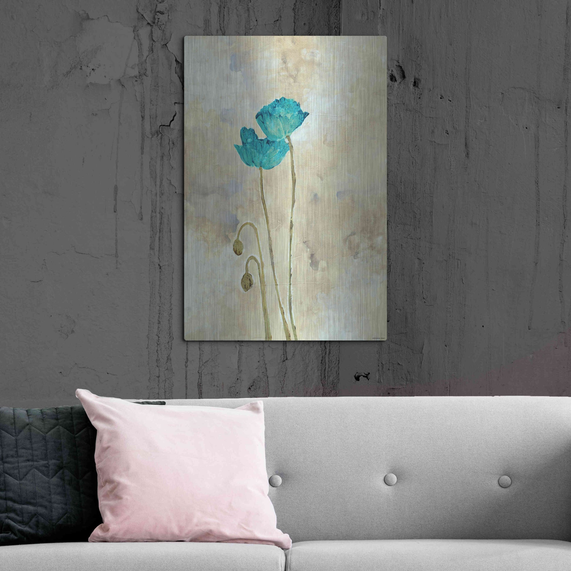 Luxe Metal Art 'Tealqoise Flowers 1' by Jadei Graphics, Metal Wall Art,24x36