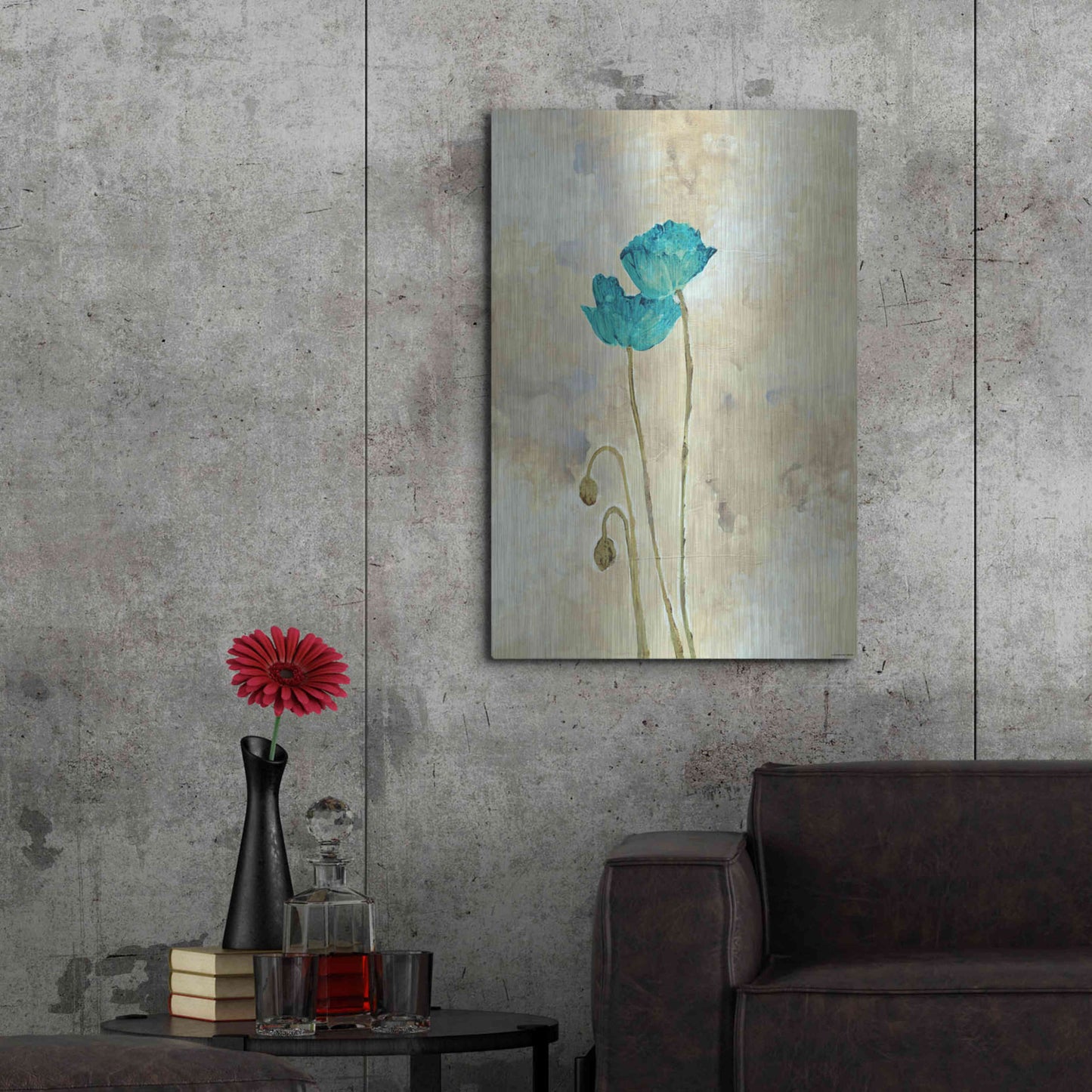 Luxe Metal Art 'Tealqoise Flowers 1' by Jadei Graphics, Metal Wall Art,24x36