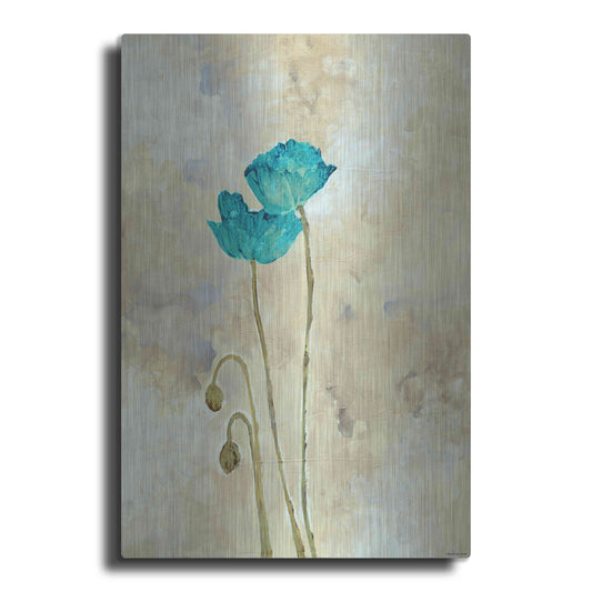 Luxe Metal Art 'Tealqoise Flowers 1' by Jadei Graphics, Metal Wall Art