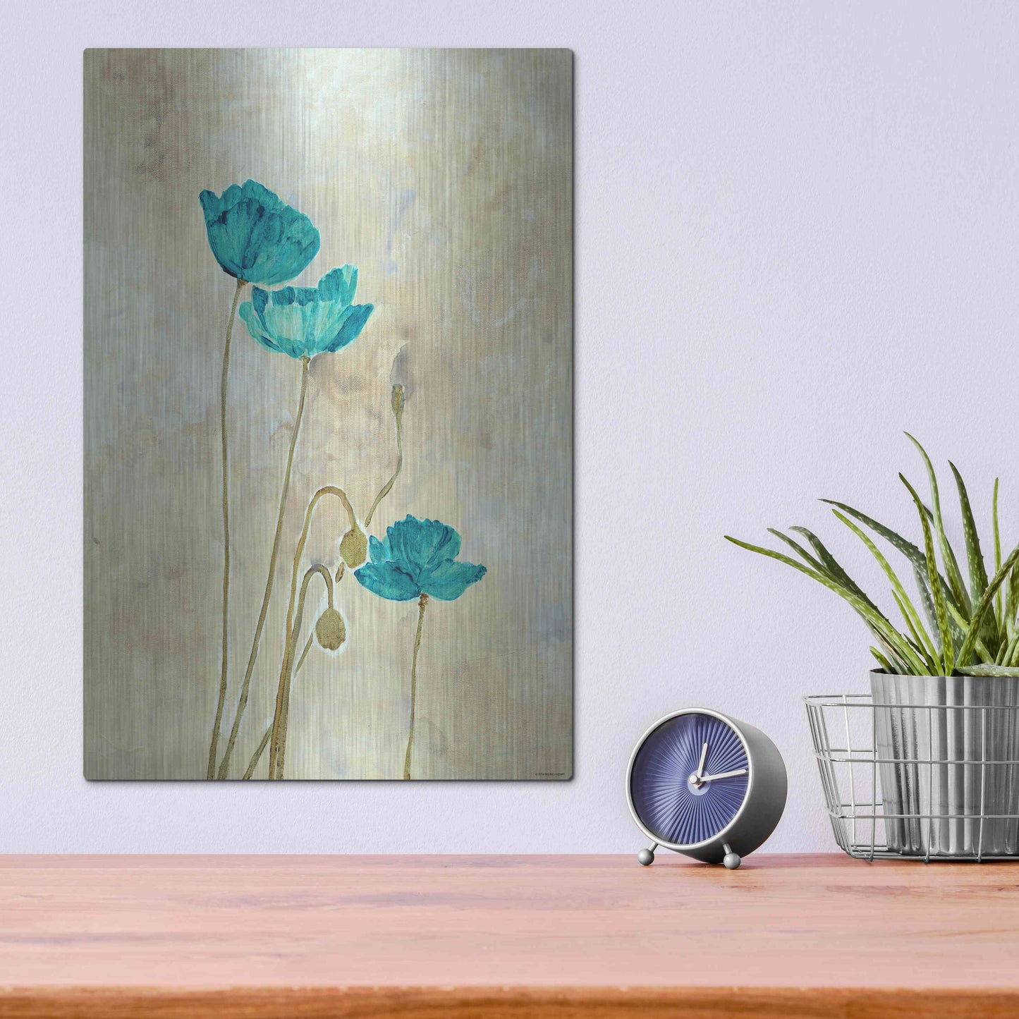 Luxe Metal Art 'Tealqoise Flowers 2' by Jadei Graphics, Metal Wall Art,12x16