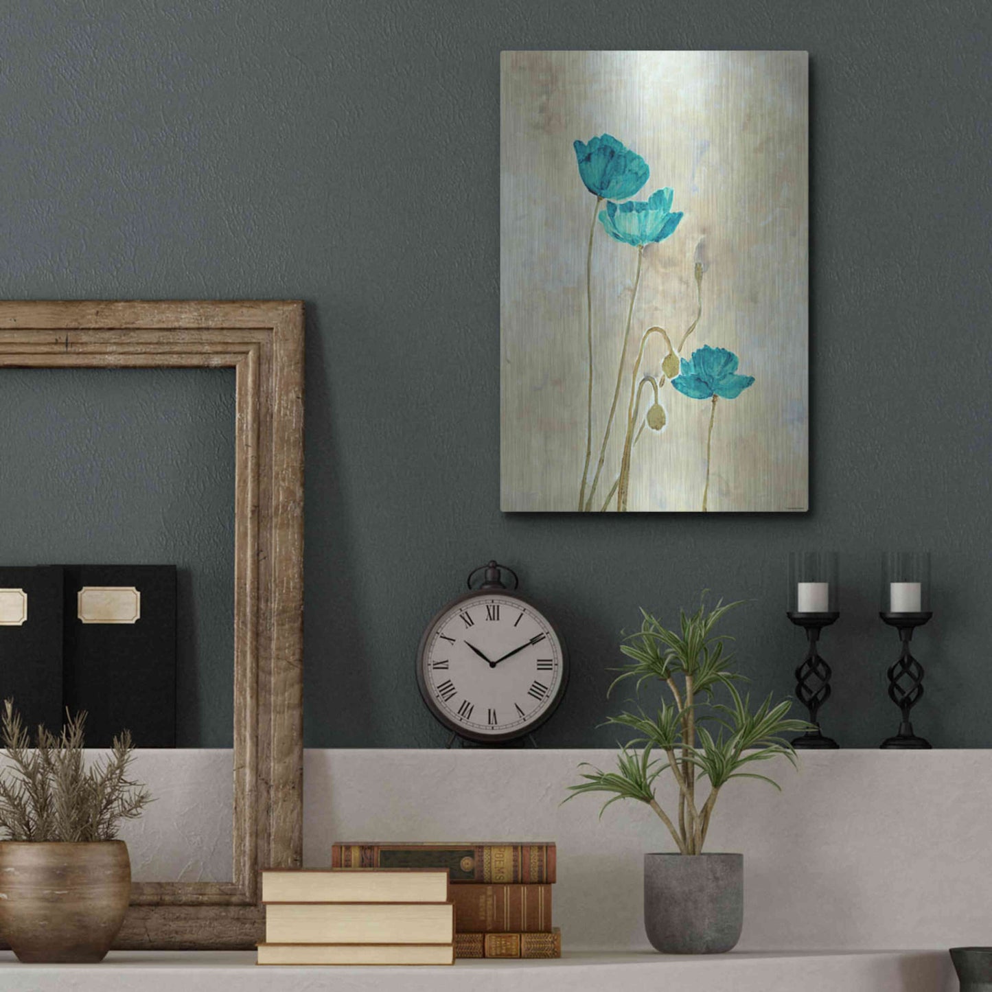 Luxe Metal Art 'Tealqoise Flowers 2' by Jadei Graphics, Metal Wall Art,12x16