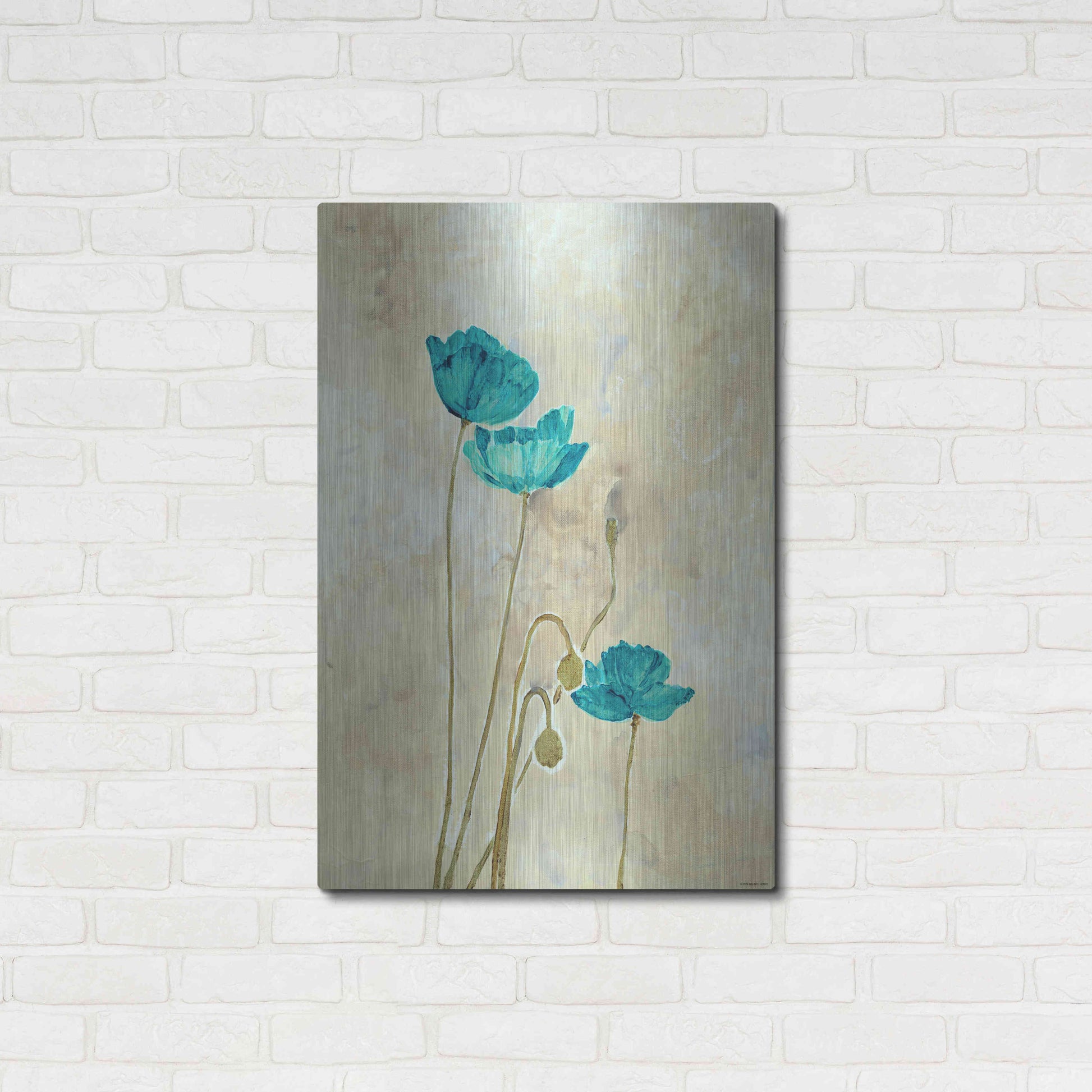 Luxe Metal Art 'Tealqoise Flowers 2' by Jadei Graphics, Metal Wall Art,24x36