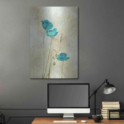 Luxe Metal Art 'Tealqoise Flowers 2' by Jadei Graphics, Metal Wall Art,24x36