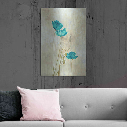 Luxe Metal Art 'Tealqoise Flowers 2' by Jadei Graphics, Metal Wall Art,24x36