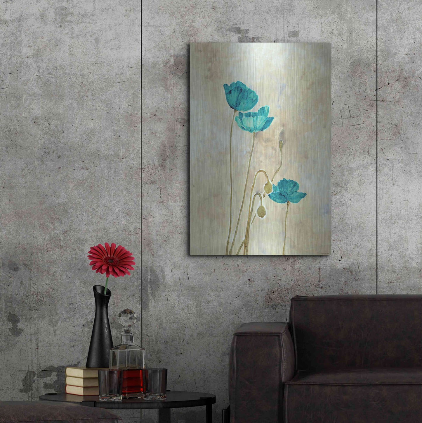 Luxe Metal Art 'Tealqoise Flowers 2' by Jadei Graphics, Metal Wall Art,24x36