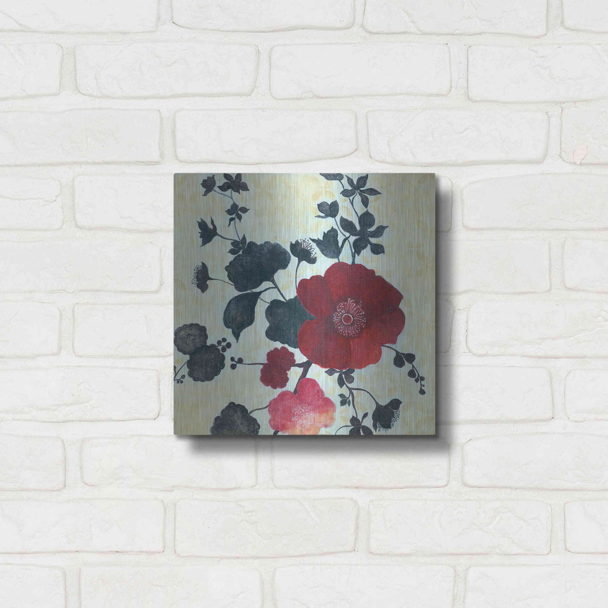 Luxe Metal Art 'Japanese Blossoms 1' by Jadei Graphics, Metal Wall Art,12x12