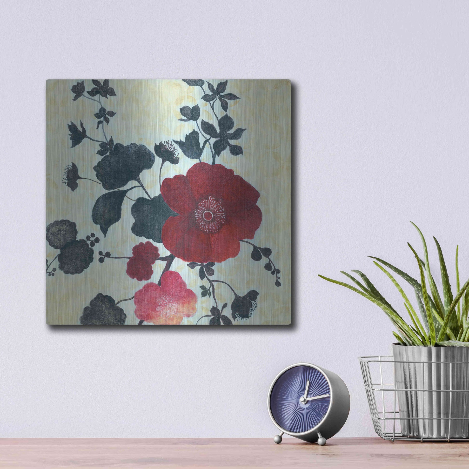 Luxe Metal Art 'Japanese Blossoms 1' by Jadei Graphics, Metal Wall Art,12x12