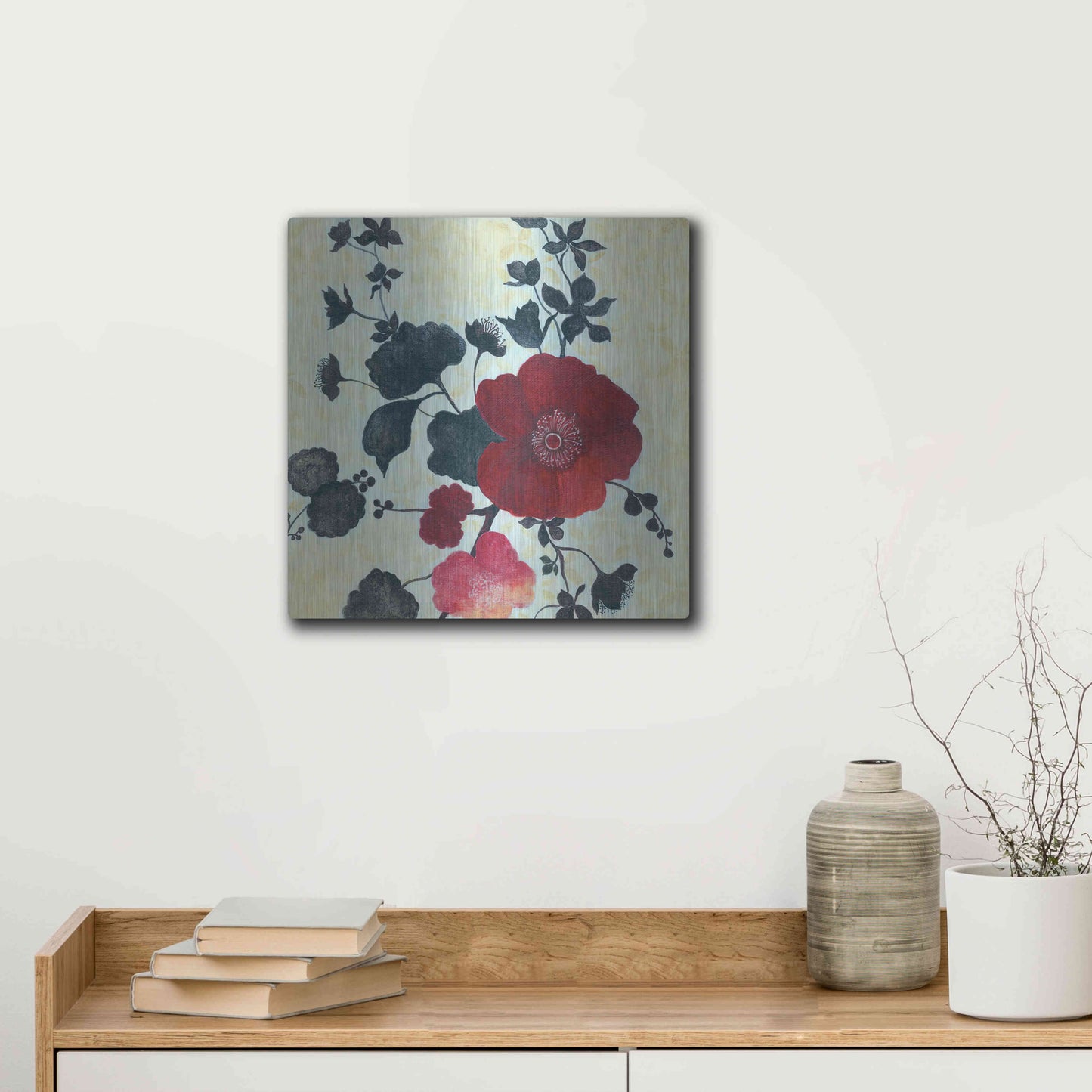 Luxe Metal Art 'Japanese Blossoms 1' by Jadei Graphics, Metal Wall Art,12x12