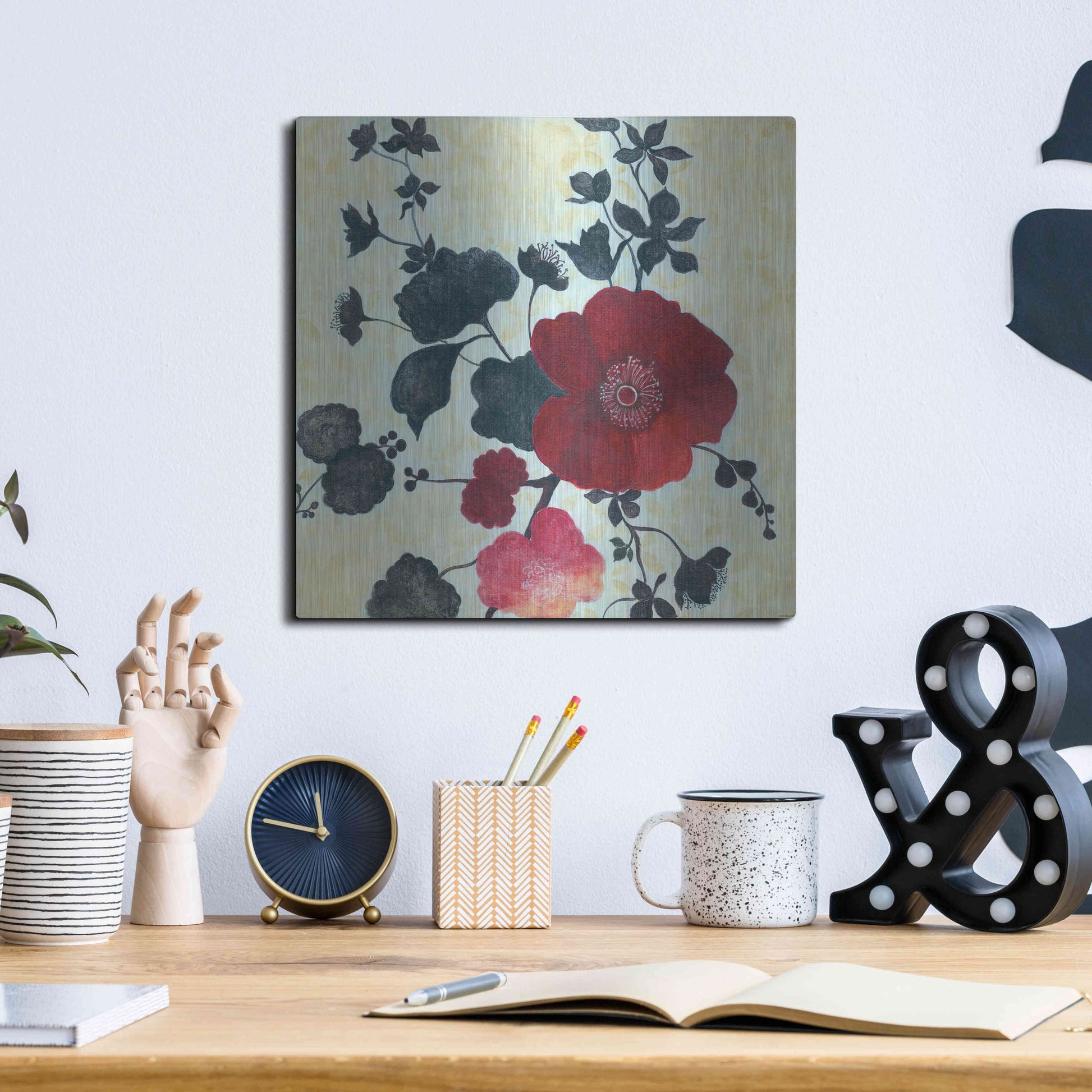 Luxe Metal Art 'Japanese Blossoms 1' by Jadei Graphics, Metal Wall Art,12x12