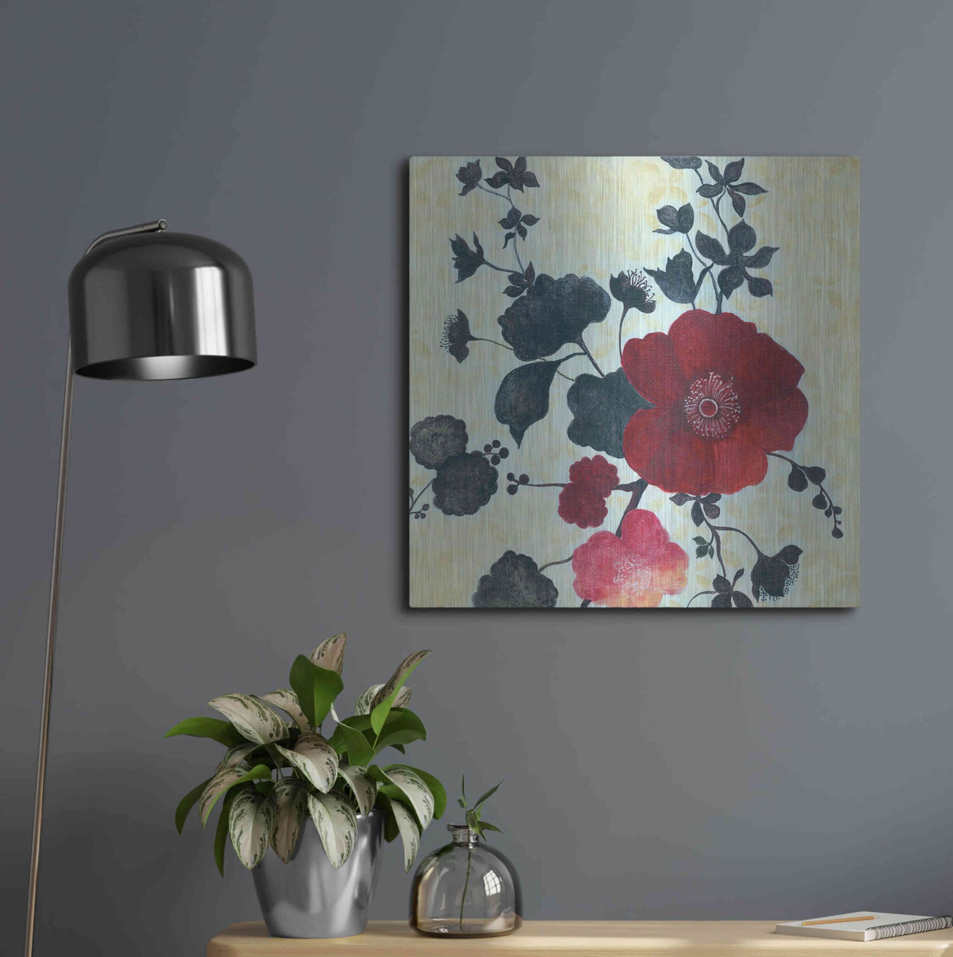 Luxe Metal Art 'Japanese Blossoms 1' by Jadei Graphics, Metal Wall Art,24x24