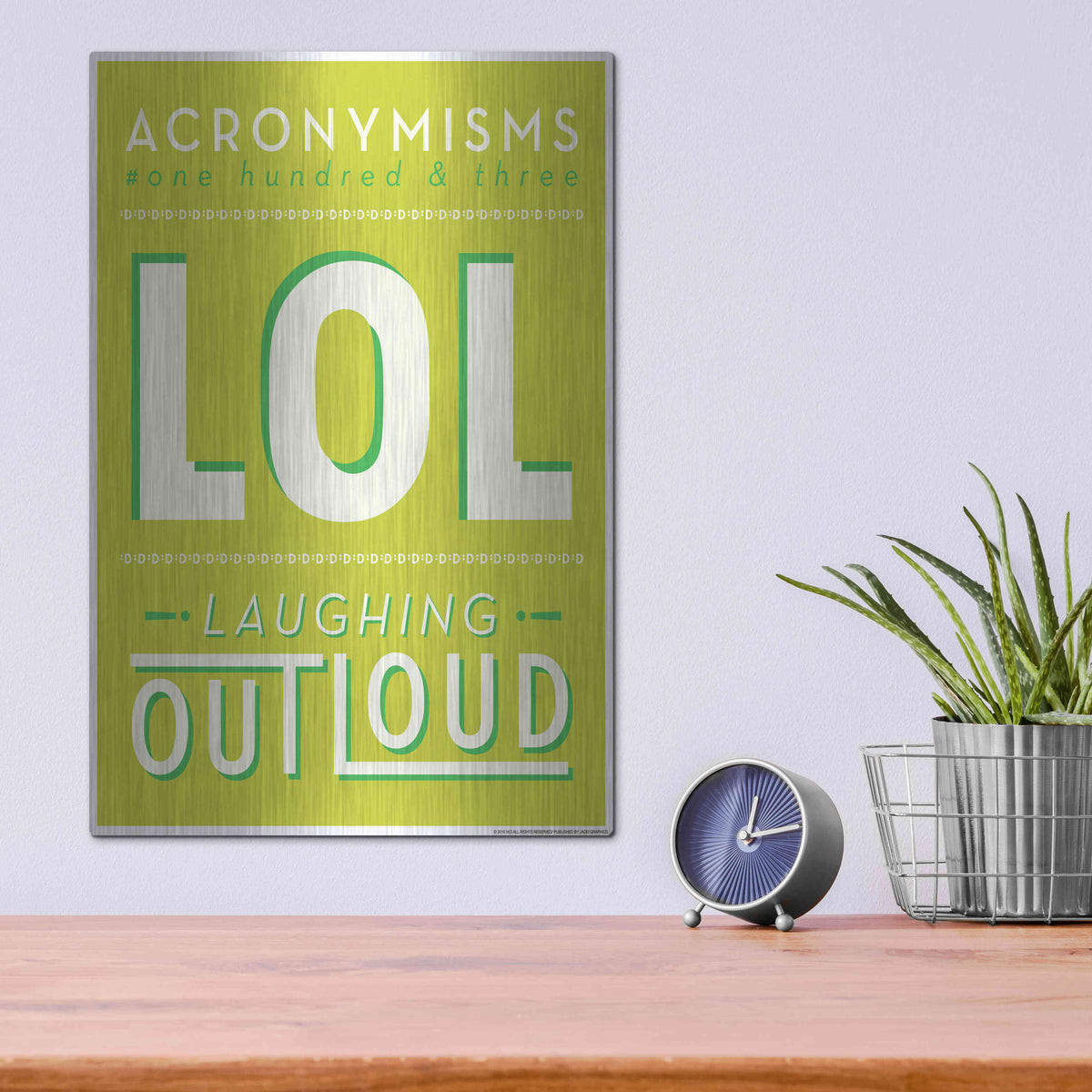 Luxe Metal Art 'Lol' by JJ Brando, Metal Wall Art,12x16