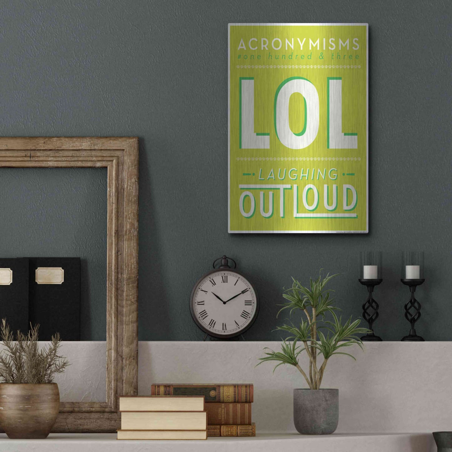 Luxe Metal Art 'Lol' by JJ Brando, Metal Wall Art,12x16