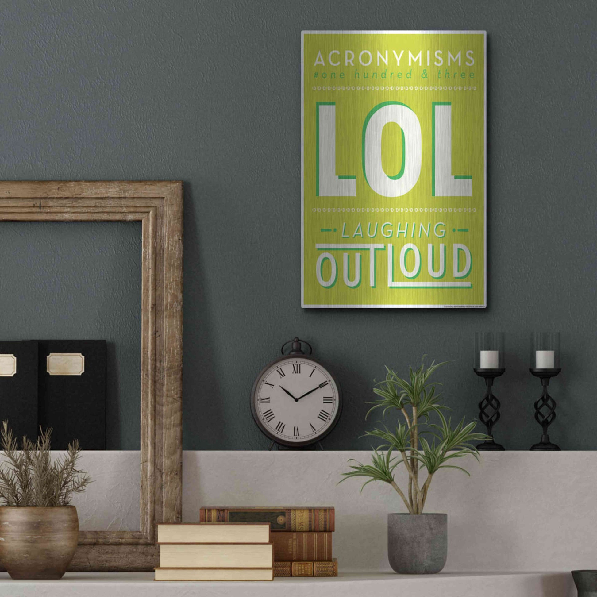 Luxe Metal Art 'Lol' by JJ Brando, Metal Wall Art,12x16