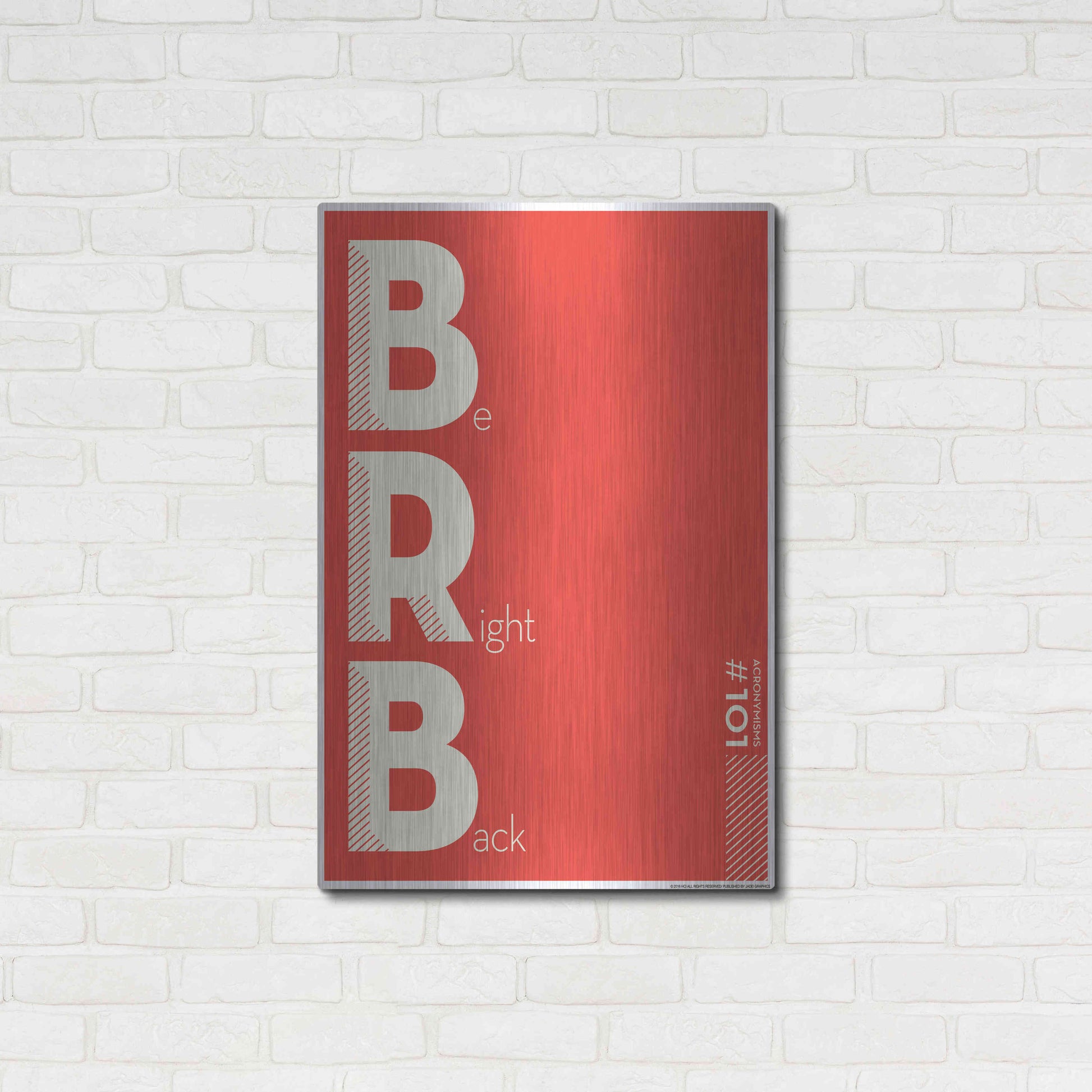 Luxe Metal Art 'Brb' by JJ Brando, Metal Wall Art,24x36