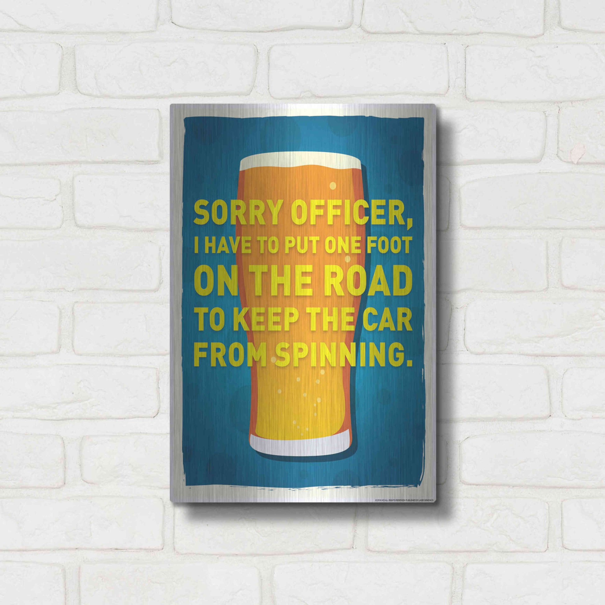 Luxe Metal Art 'Sorry Officer' by JJ Brando, Metal Wall Art,12x16