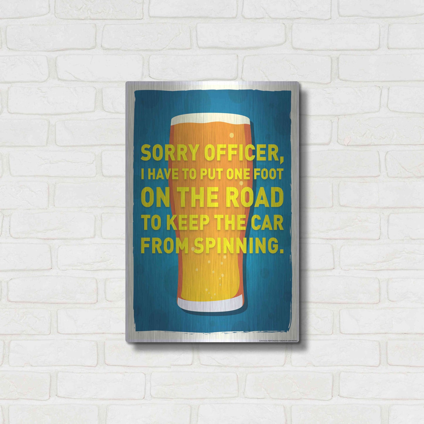 Luxe Metal Art 'Sorry Officer' by JJ Brando, Metal Wall Art,16x24