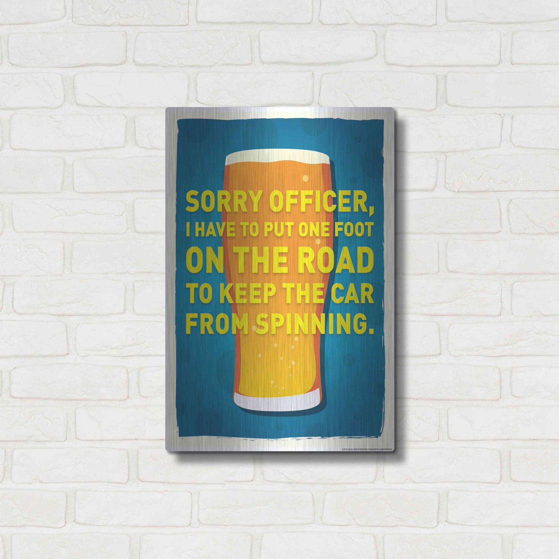 Luxe Metal Art 'Sorry Officer' by JJ Brando, Metal Wall Art,16x24