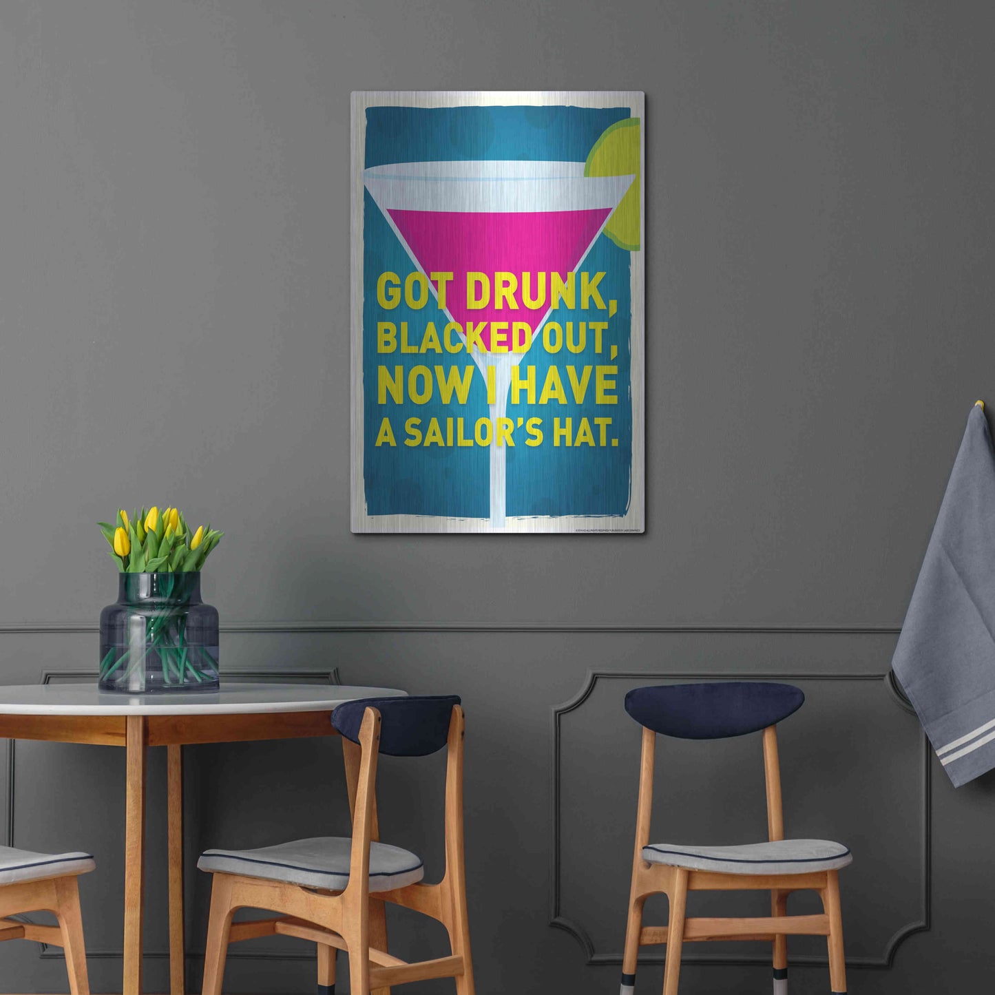 Luxe Metal Art 'Got Drunk' by JJ Brando, Metal Wall Art,24x36