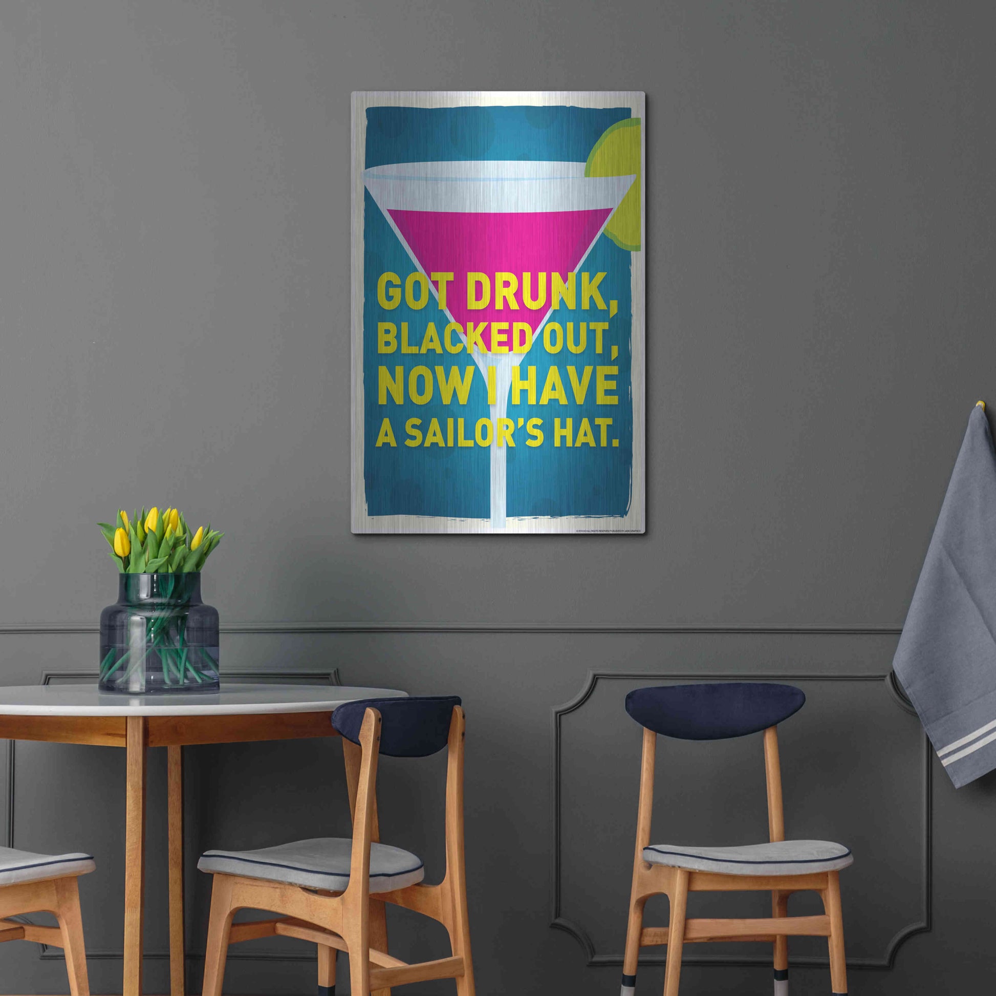 Luxe Metal Art 'Got Drunk' by JJ Brando, Metal Wall Art,24x36