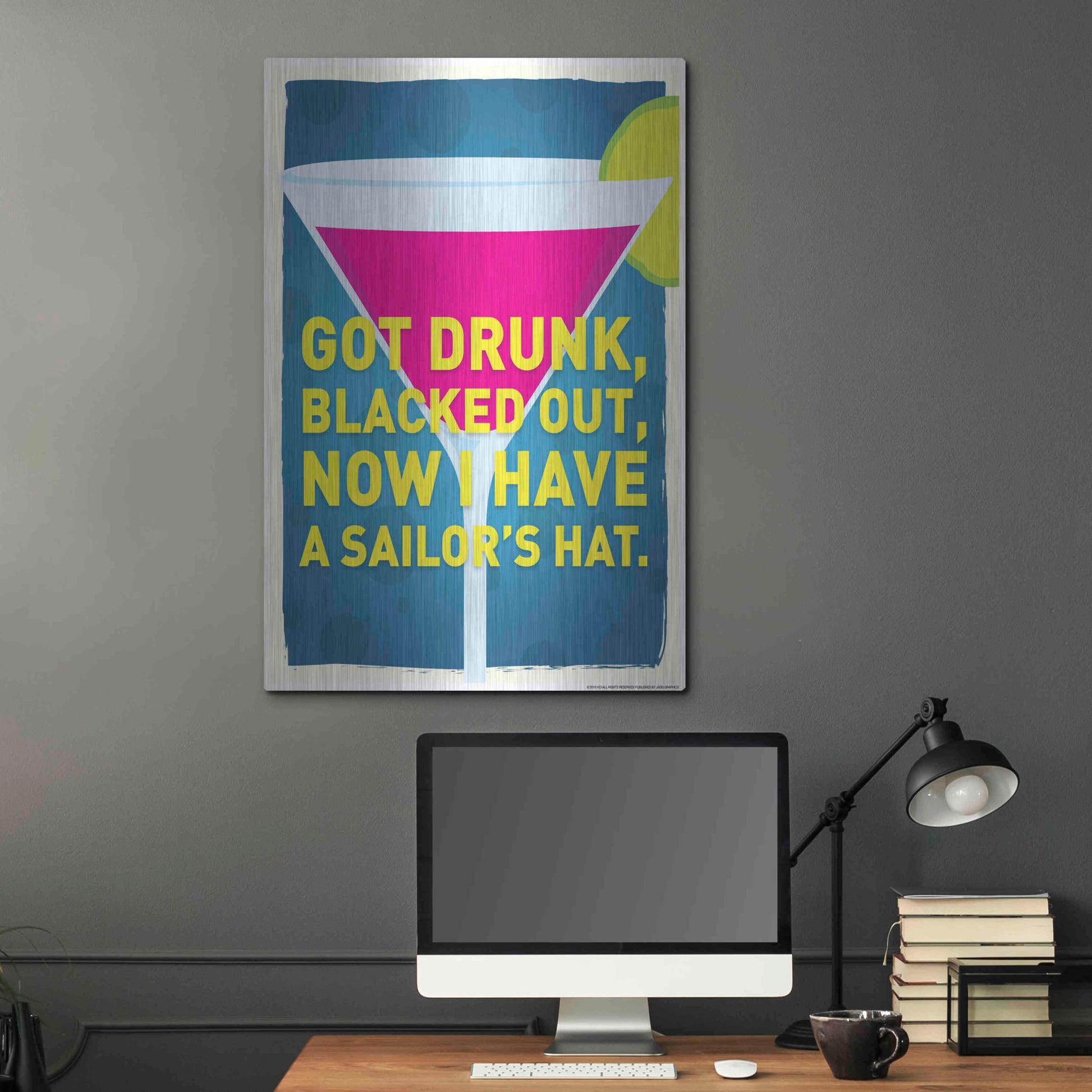 Luxe Metal Art 'Got Drunk' by JJ Brando, Metal Wall Art,24x36