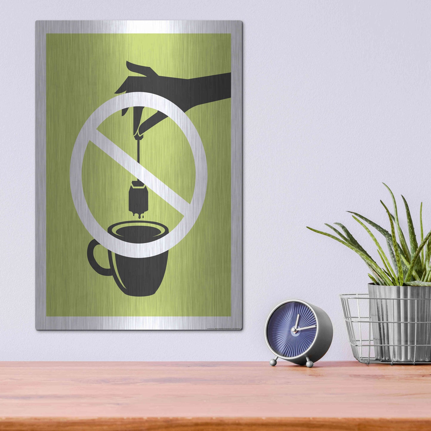 Luxe Metal Art 'No Teabag' by JJ Brando, Metal Wall Art,12x16