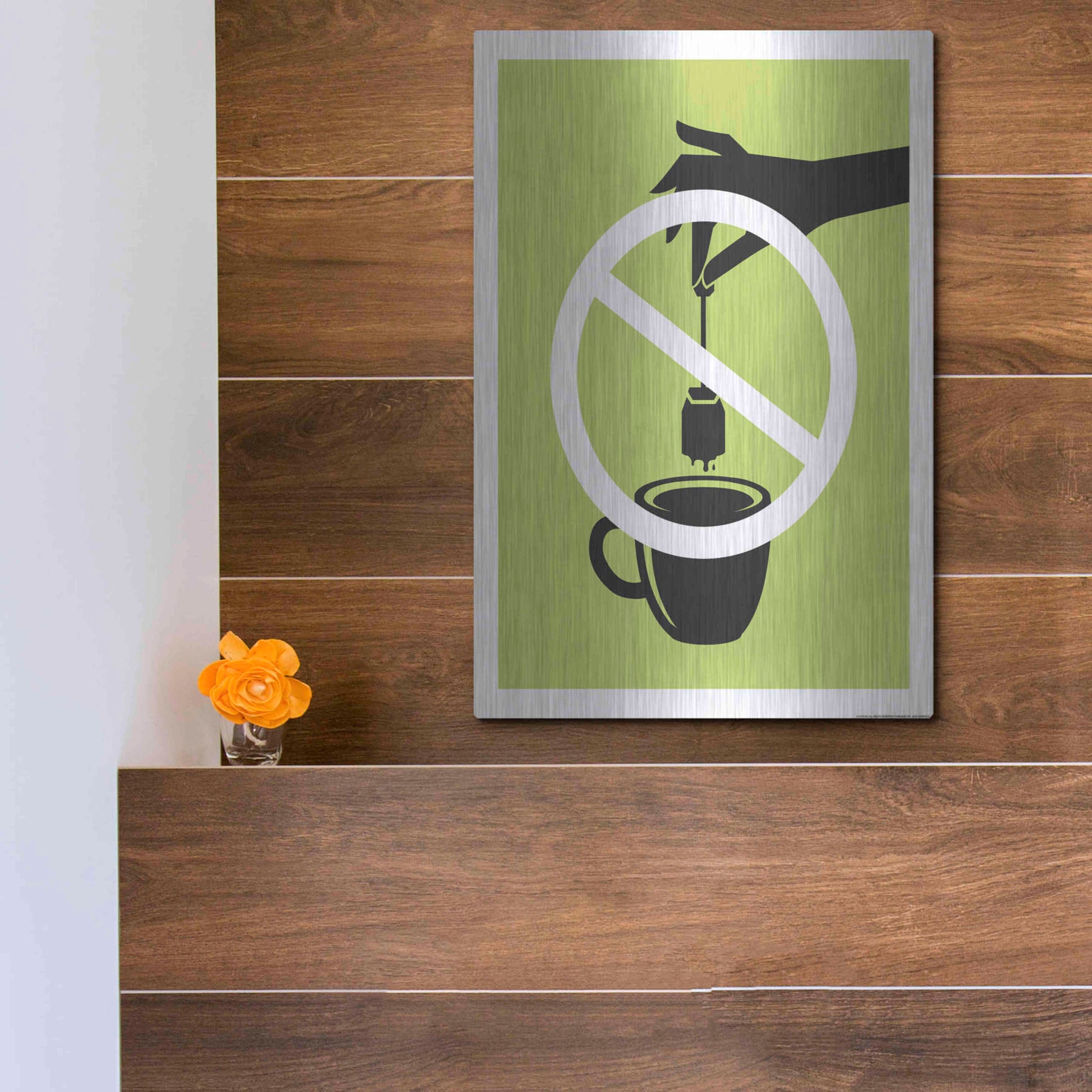 Luxe Metal Art 'No Teabag' by JJ Brando, Metal Wall Art,12x16