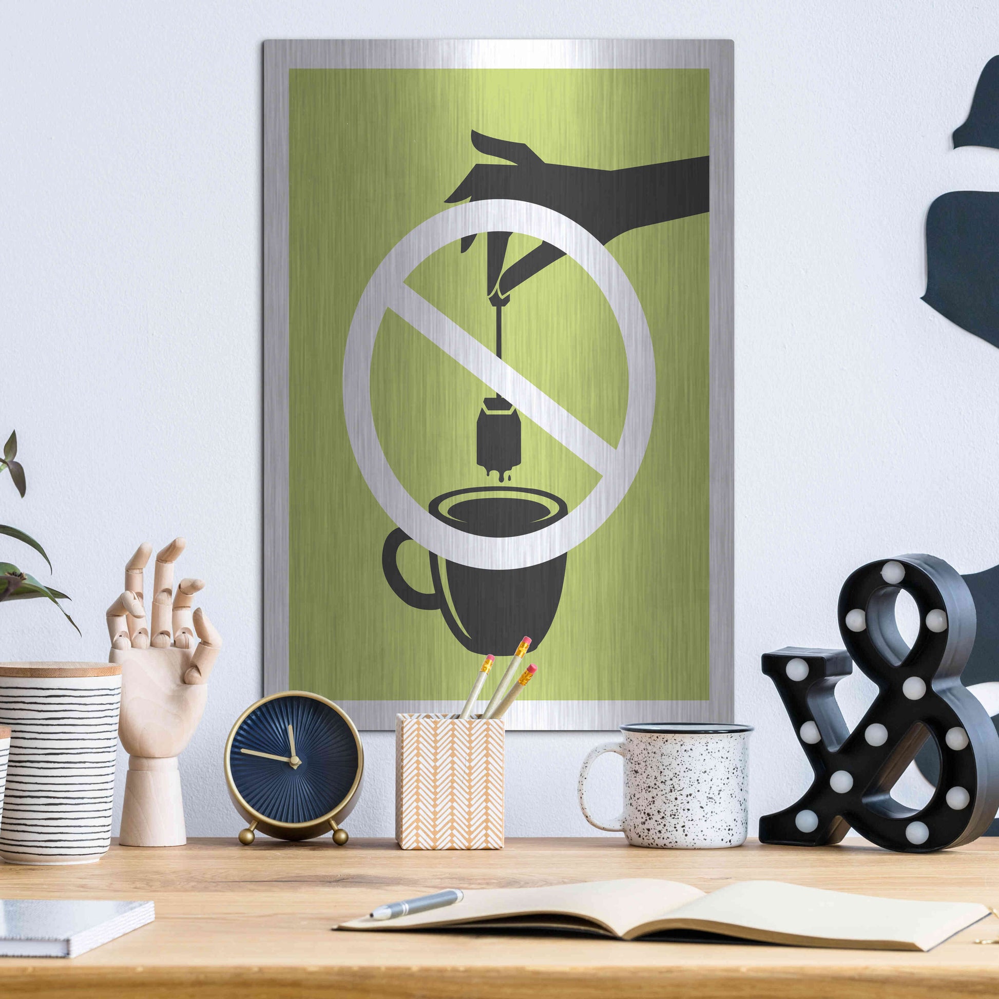 Luxe Metal Art 'No Teabag' by JJ Brando, Metal Wall Art,12x16