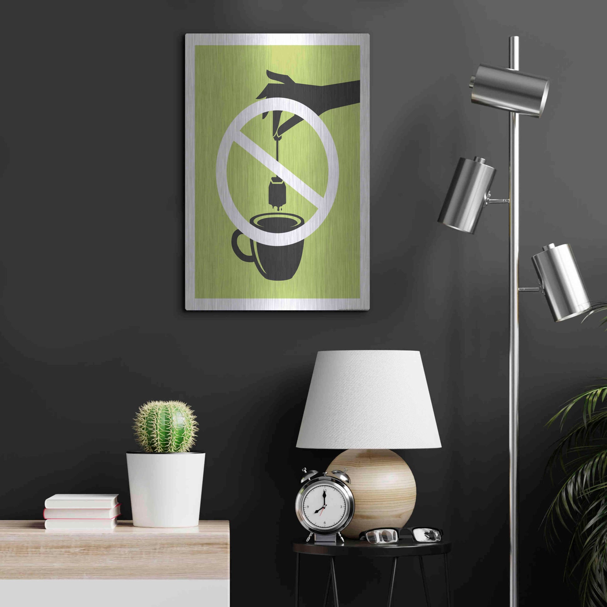 Luxe Metal Art 'No Teabag' by JJ Brando, Metal Wall Art,16x24