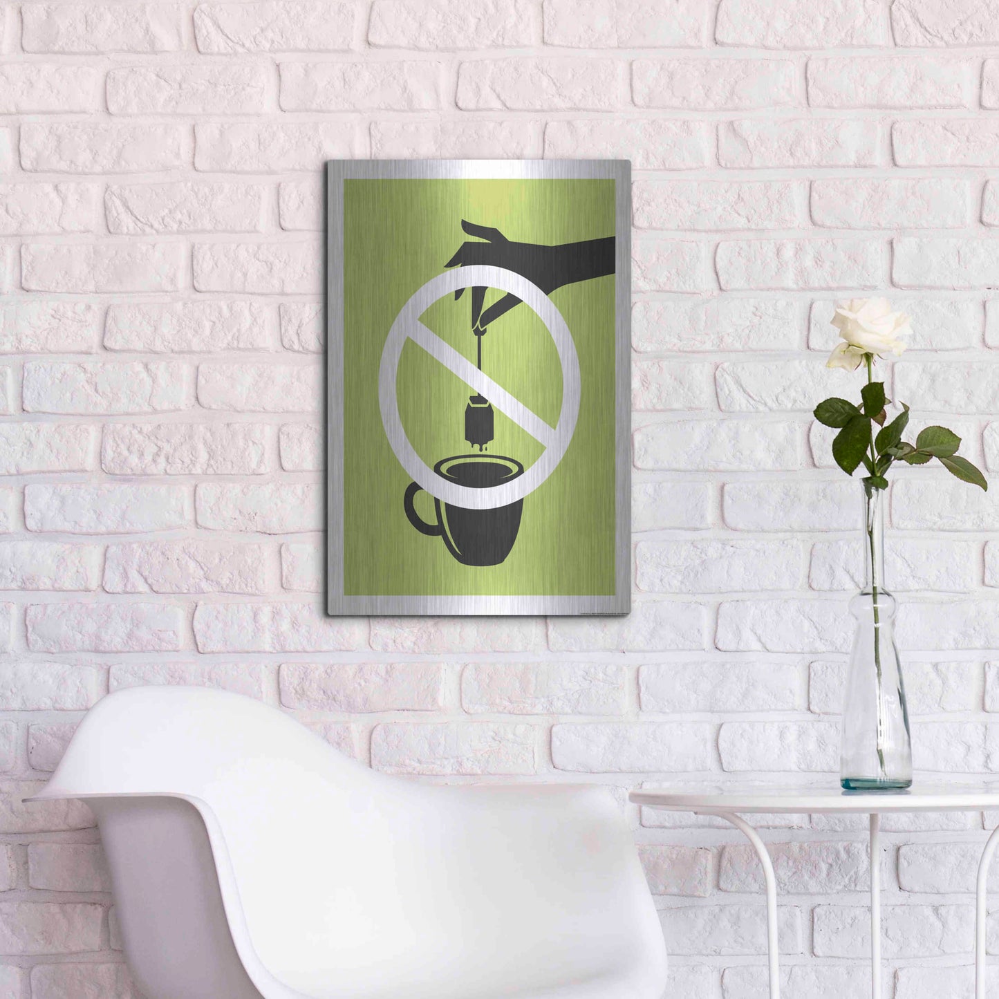 Luxe Metal Art 'No Teabag' by JJ Brando, Metal Wall Art,16x24